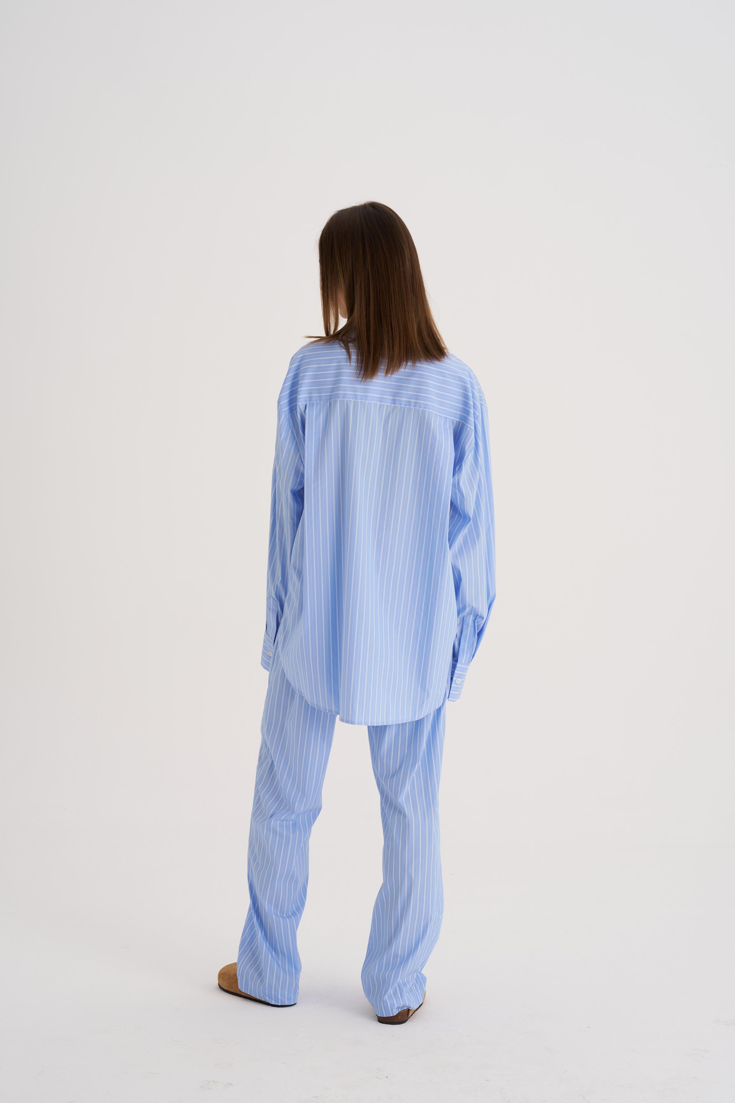 Açık Mavi Karışık Çizgili Pj Koton Pantolon