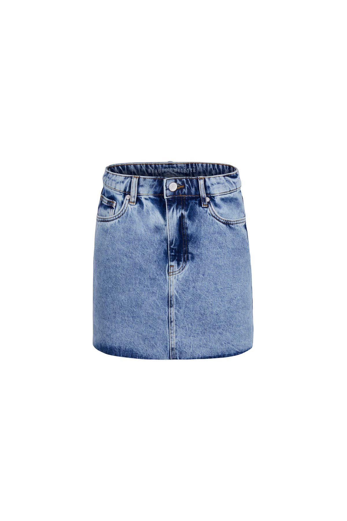 Açık Mavi Mini Jean Etek