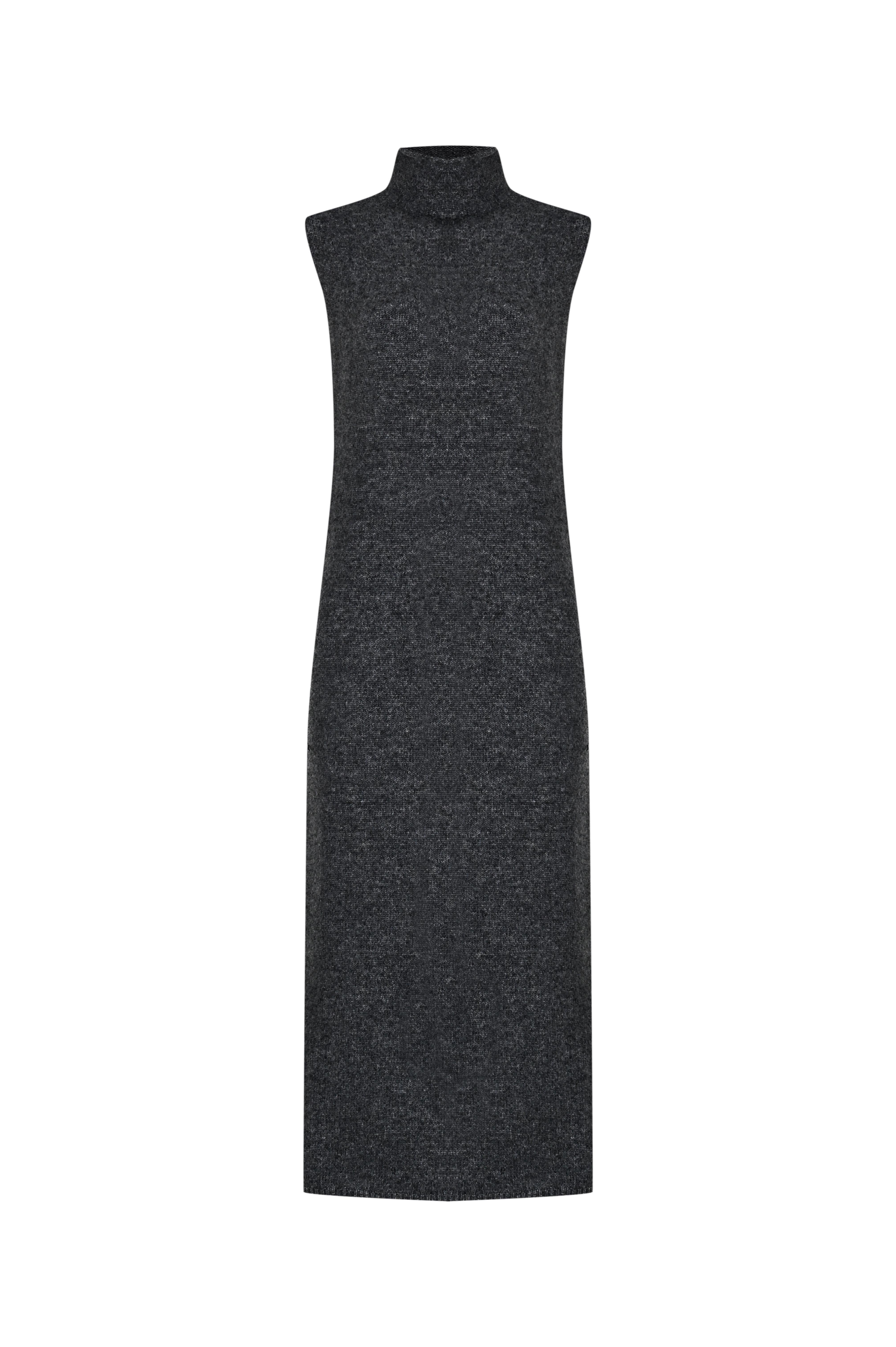 Antrasit Balıkçı Yaka Kolsuz Yün Triko Elbise