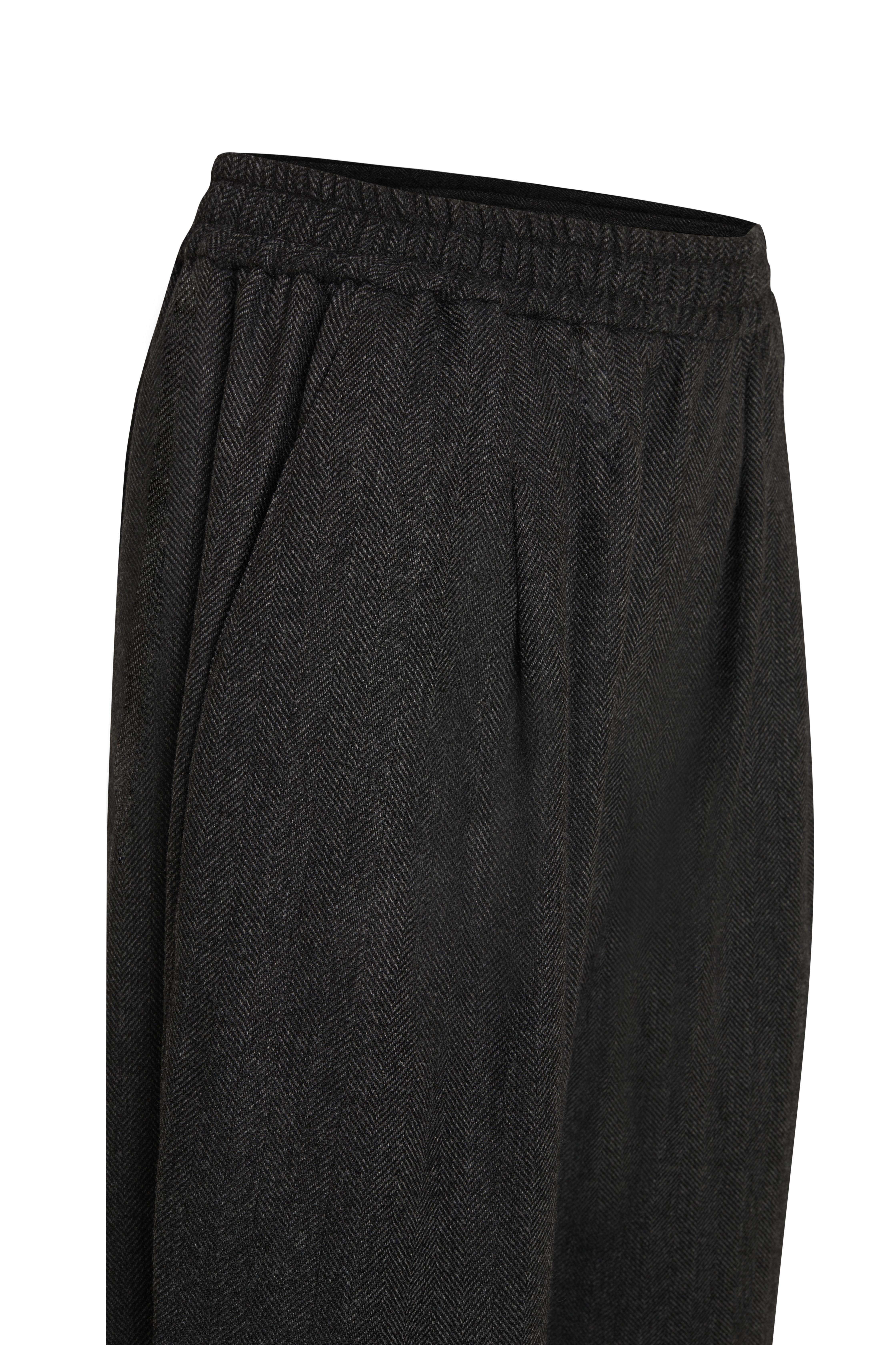 Antrasit Balıksırtı Desen Beli Lastikli Yünlü Pantolon - Exclusive Collection
