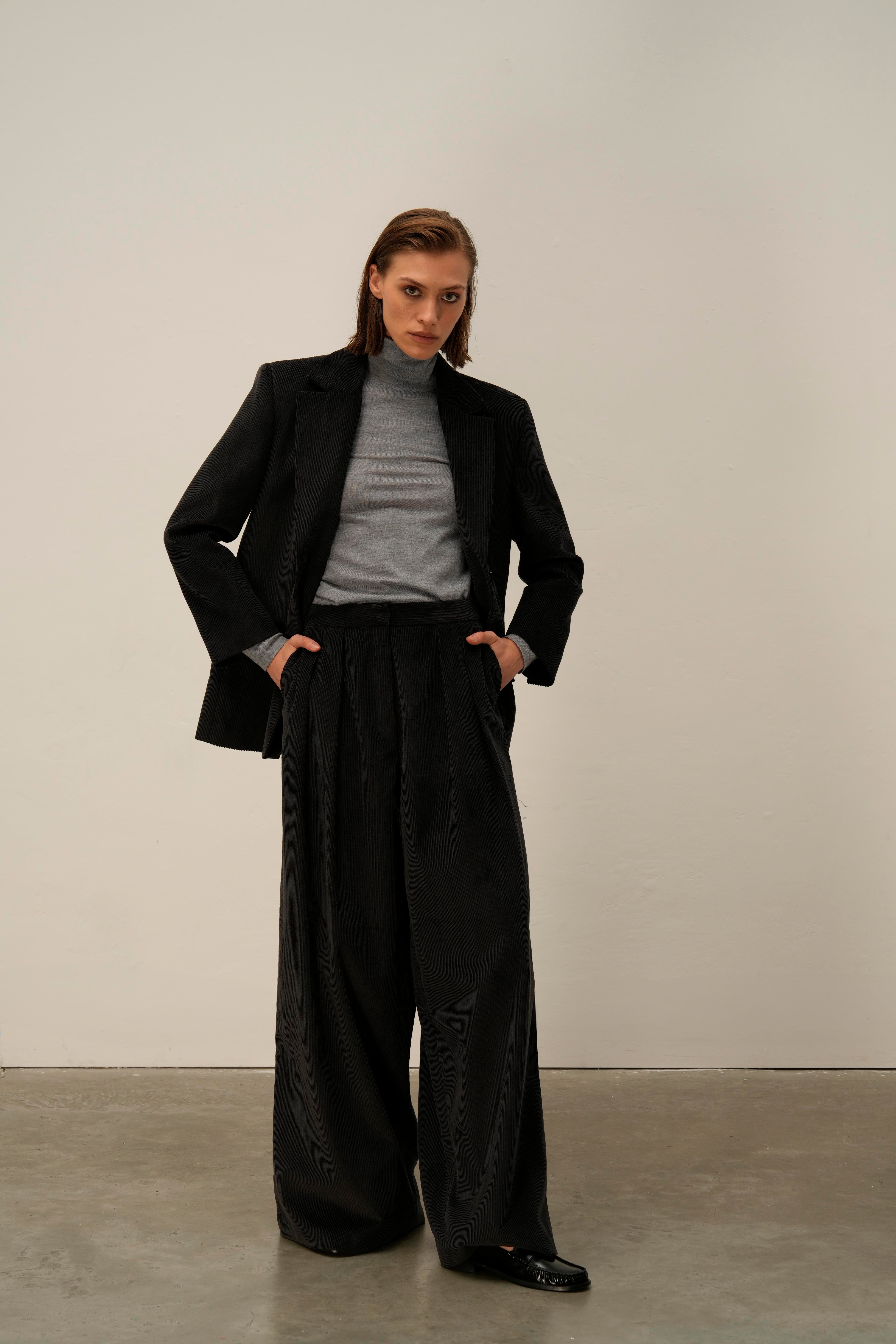 Antrasit Kadife Daddy Ceket