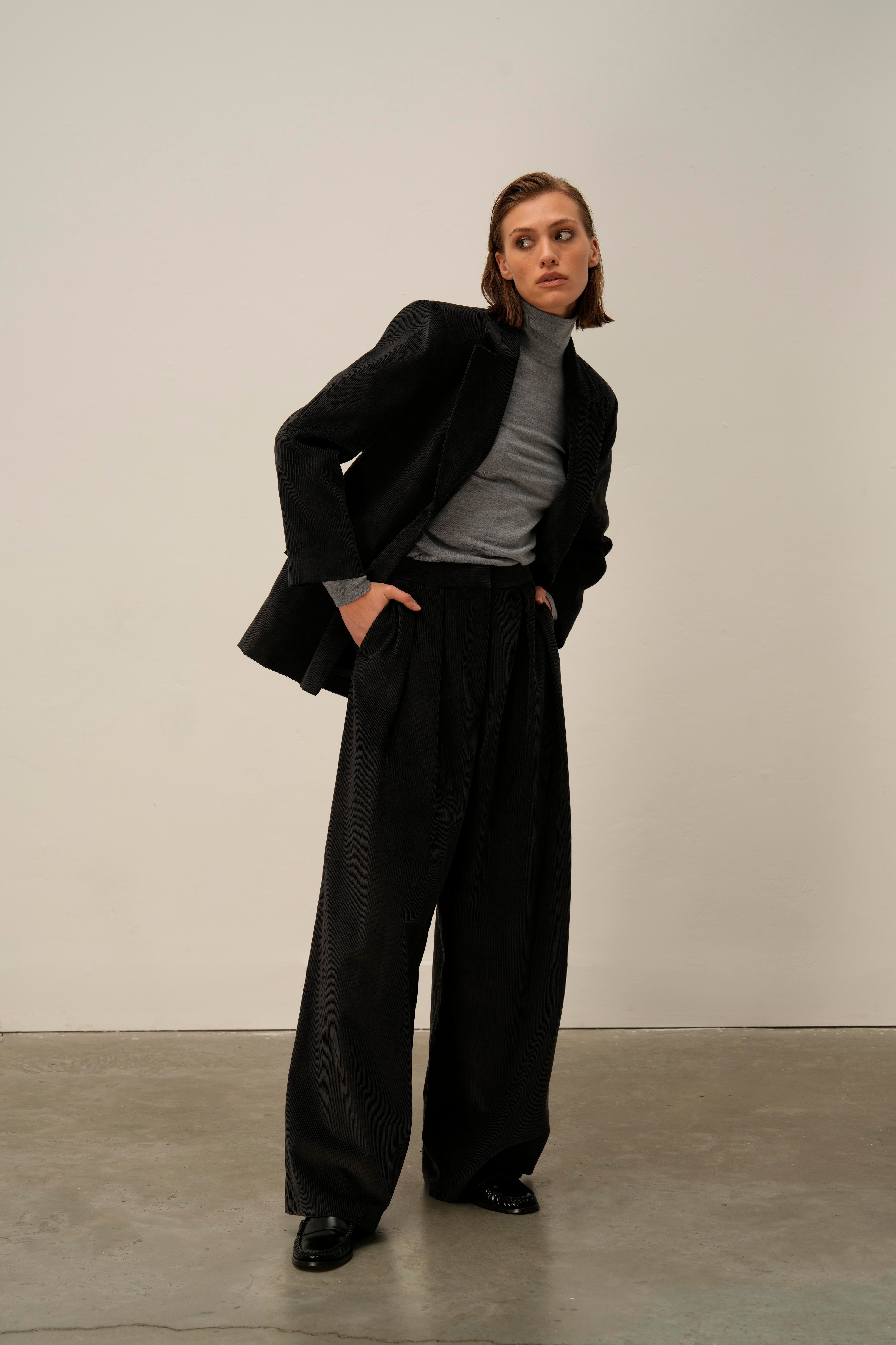 Antrasit Kadife Palazzo Pantolon