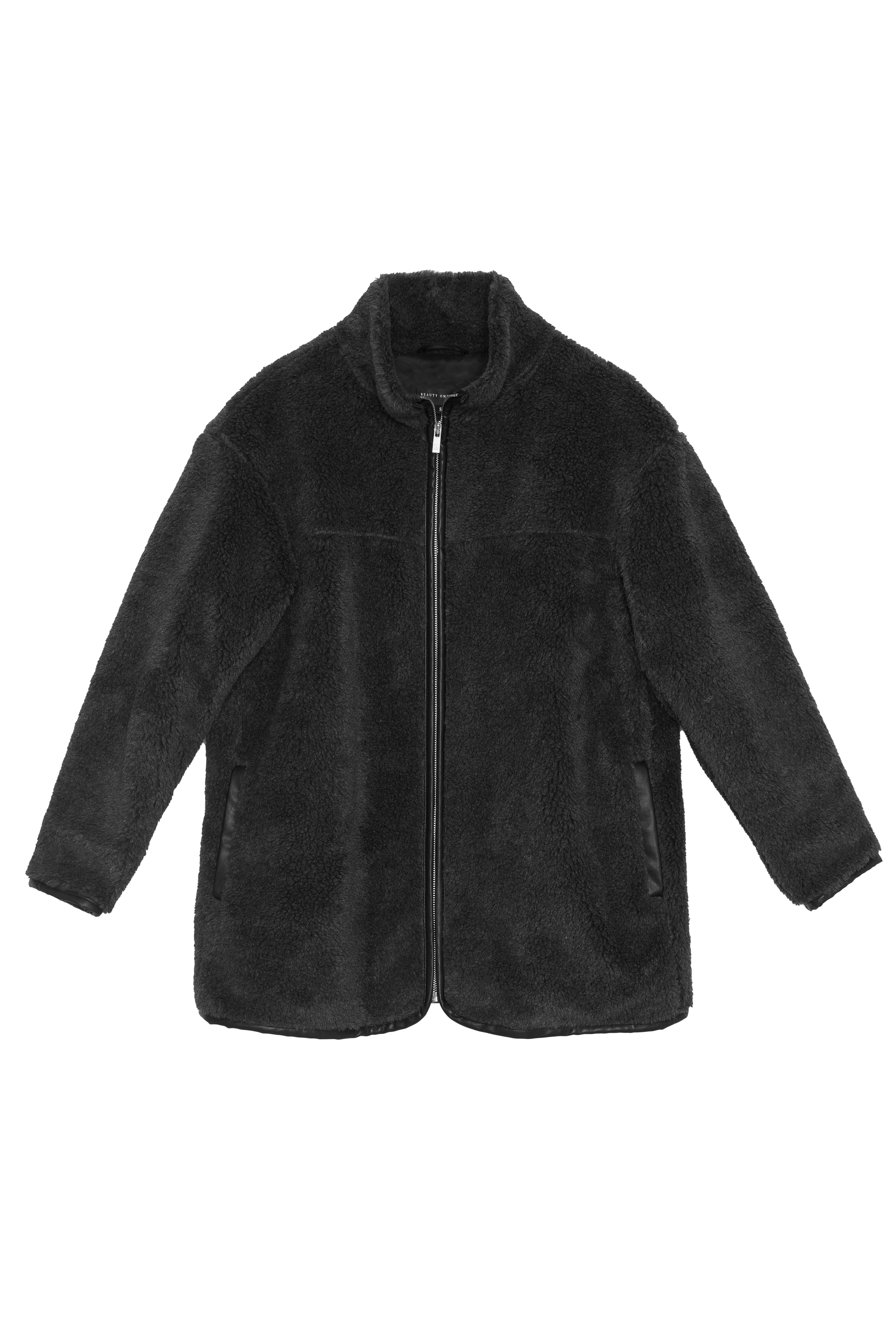 Antrasit Oversize Fermuarlı Teddy Kaban