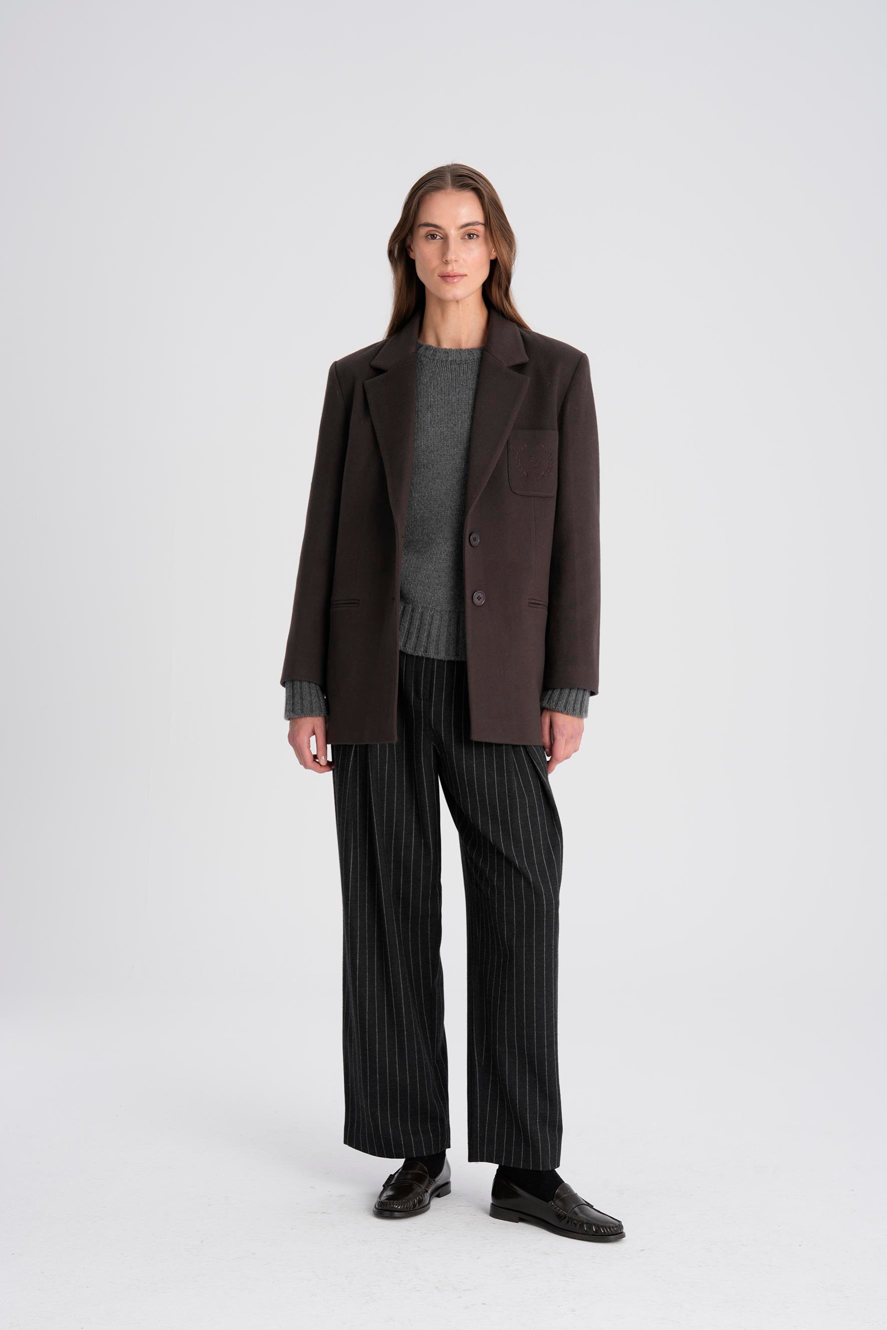 Antrasit Pinstripe Pileli Yünlü Pantolon