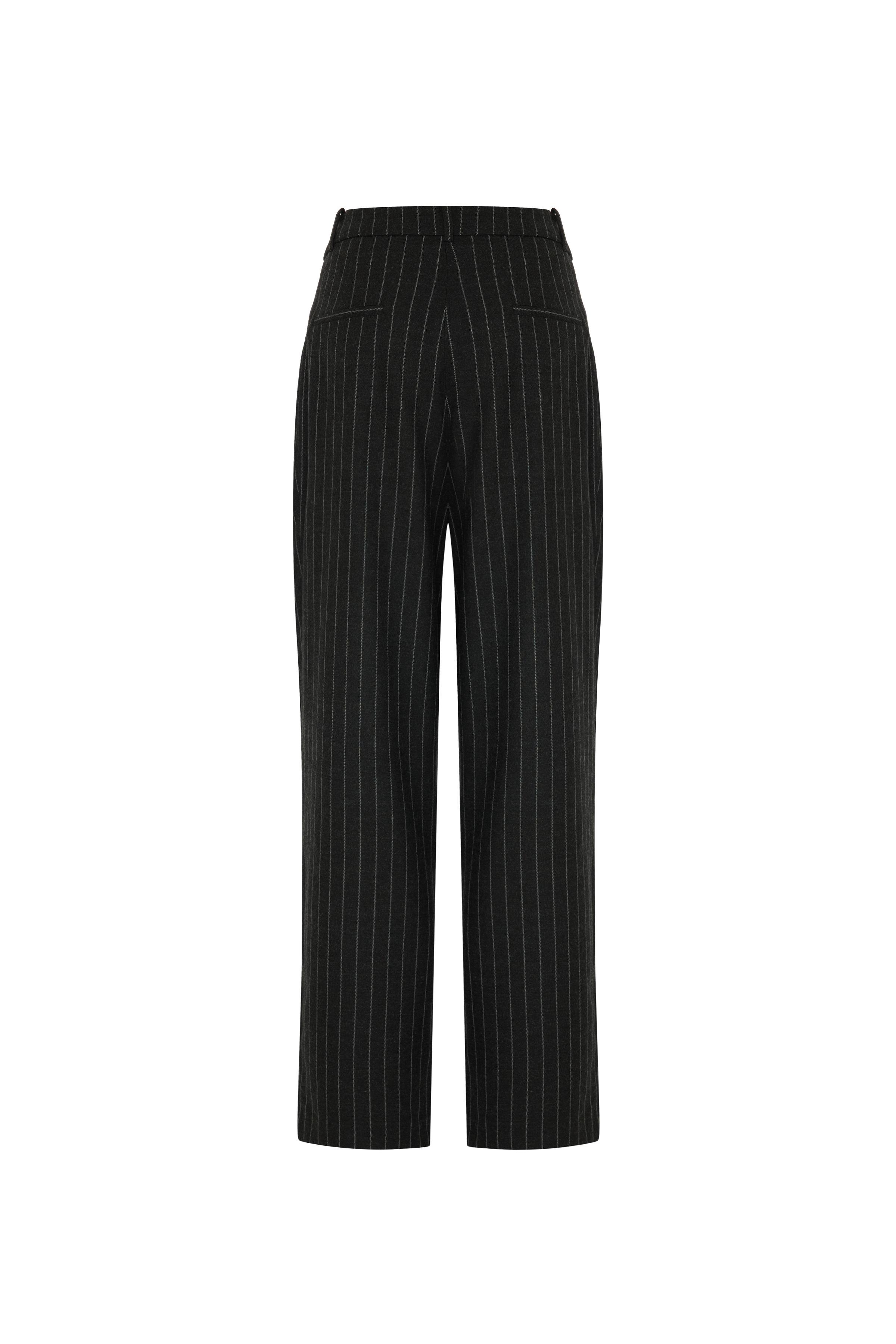 Antrasit Pinstripe Pileli Yünlü Pantolon