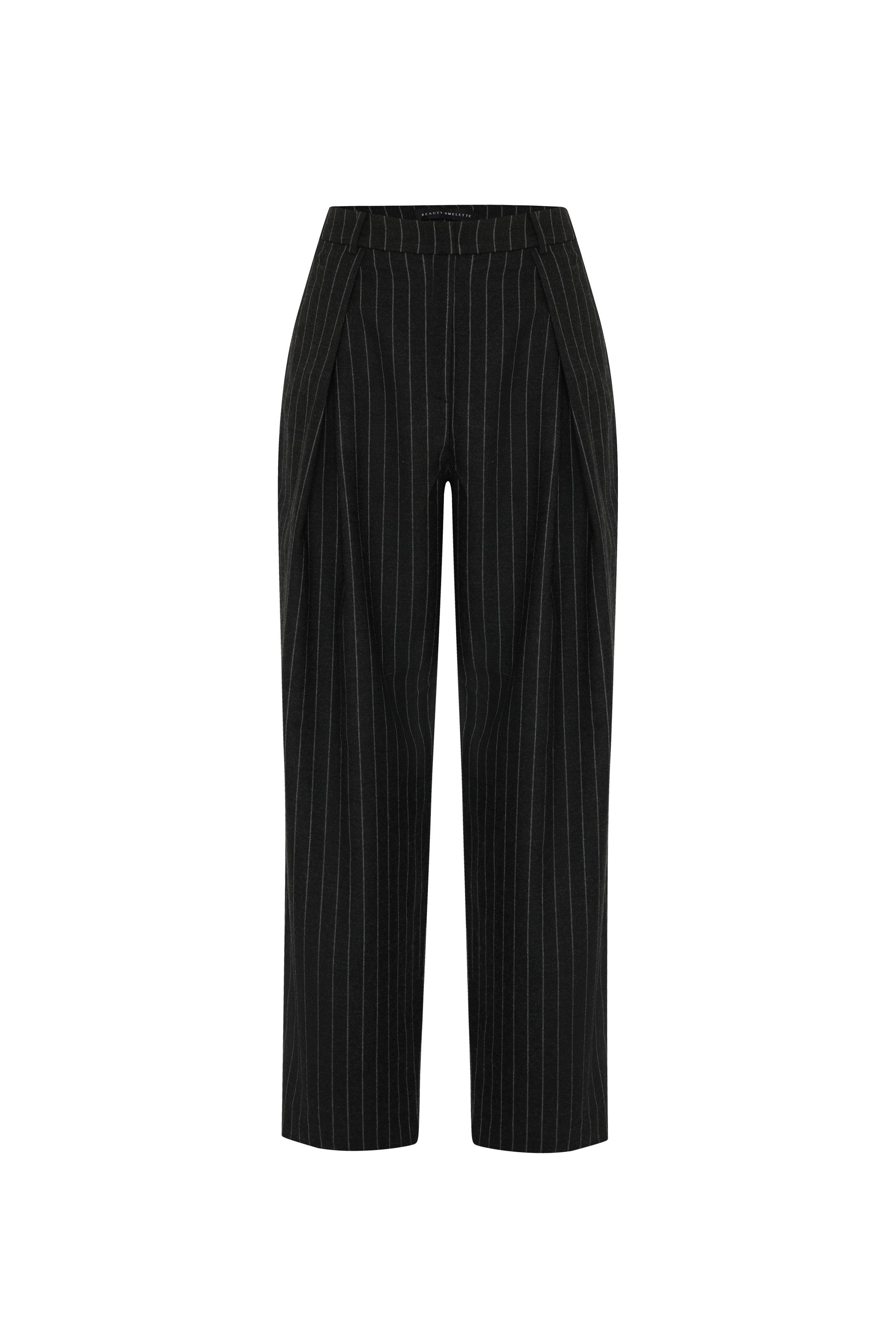 Antrasit Pinstripe Pileli Yünlü Pantolon