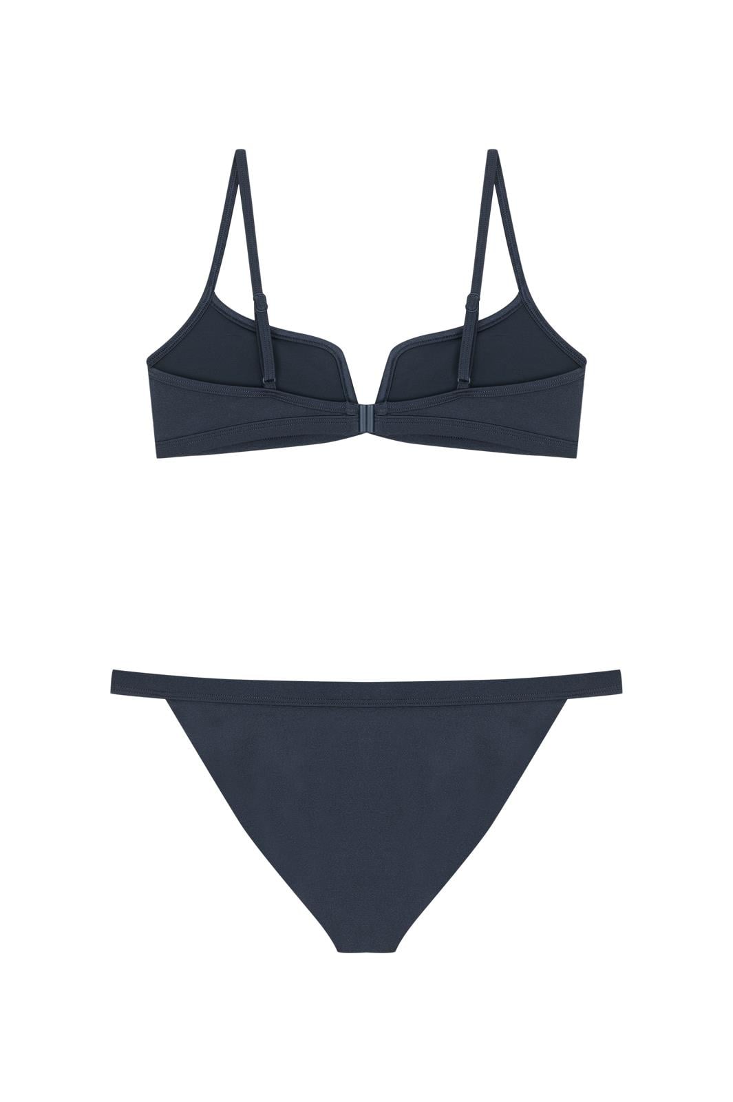 Antrasit V Dekolteli Balenli Simli Bikini