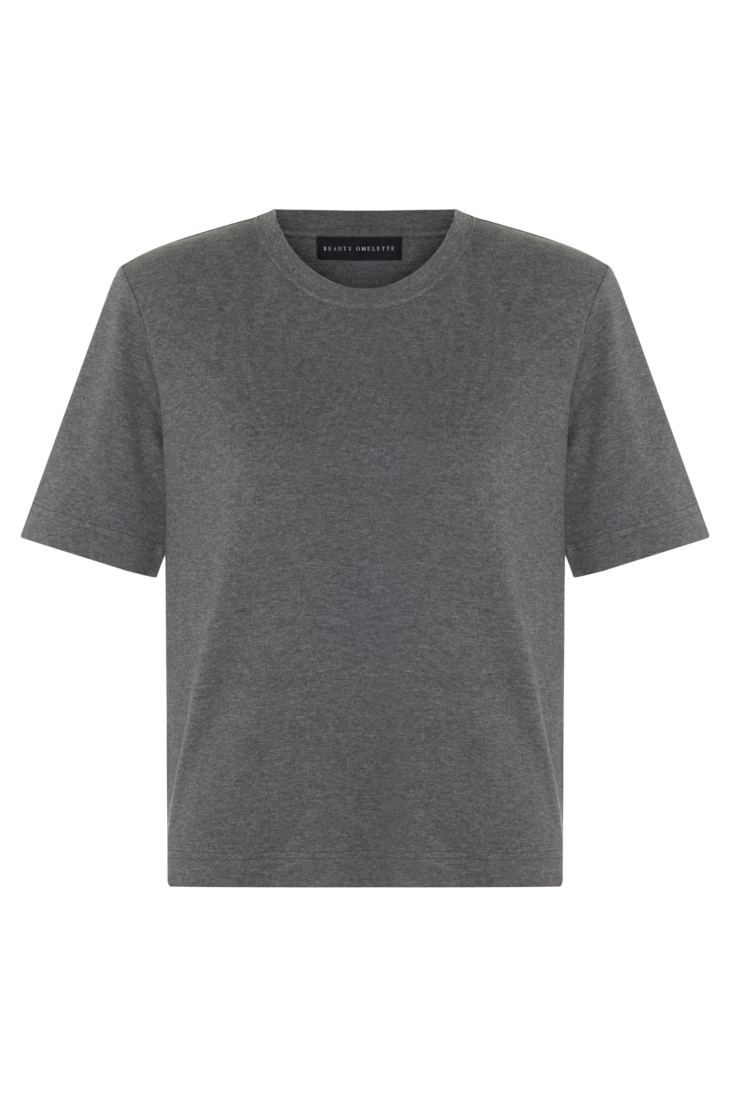 Antrasit Vatkalı Pamuklu Kısa Kol Tshirt