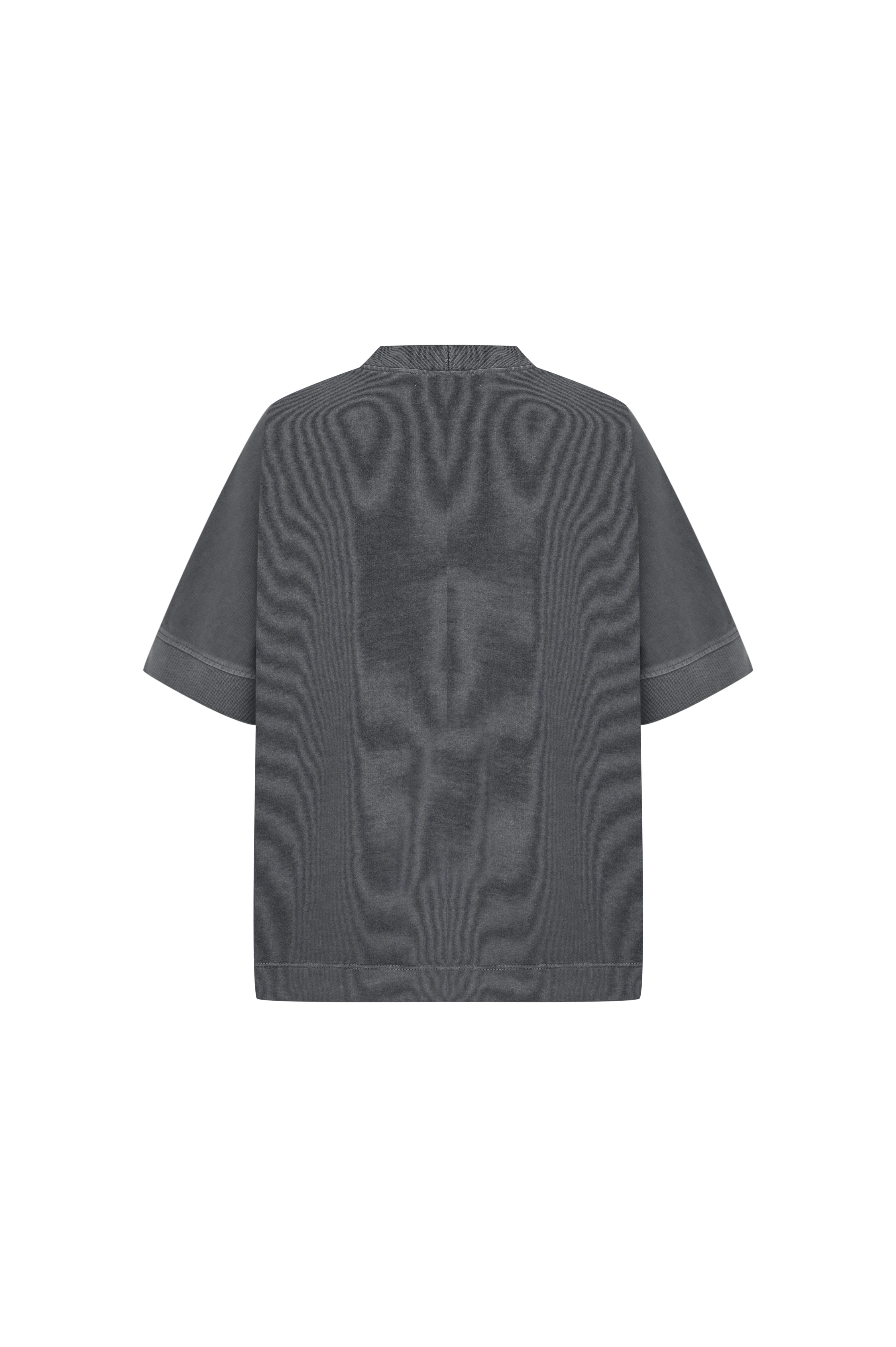 Antrasit Yıkamalı Dik Yaka Oversize Tshirt