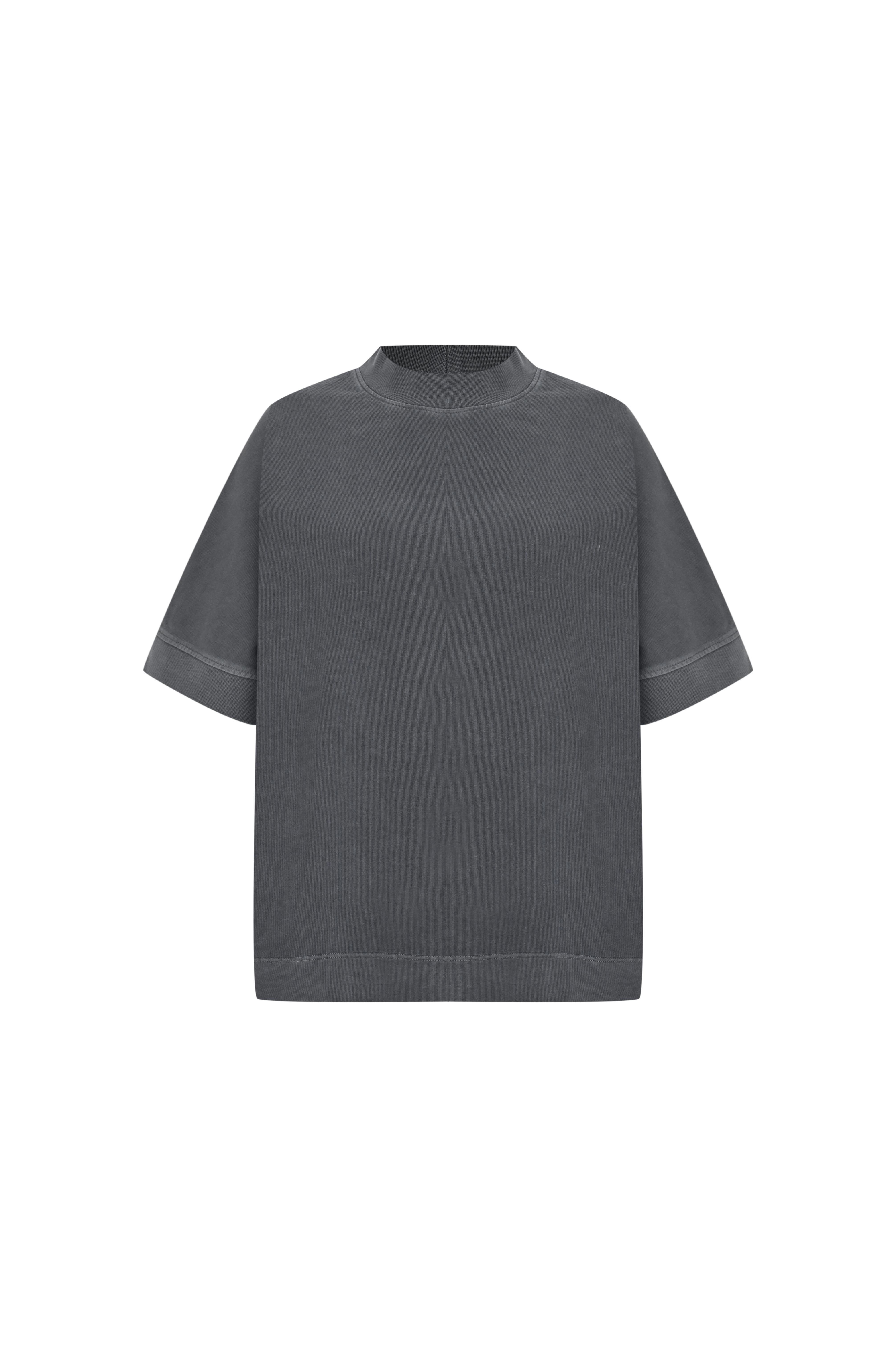 Antrasit Yıkamalı Dik Yaka Oversize Tshirt