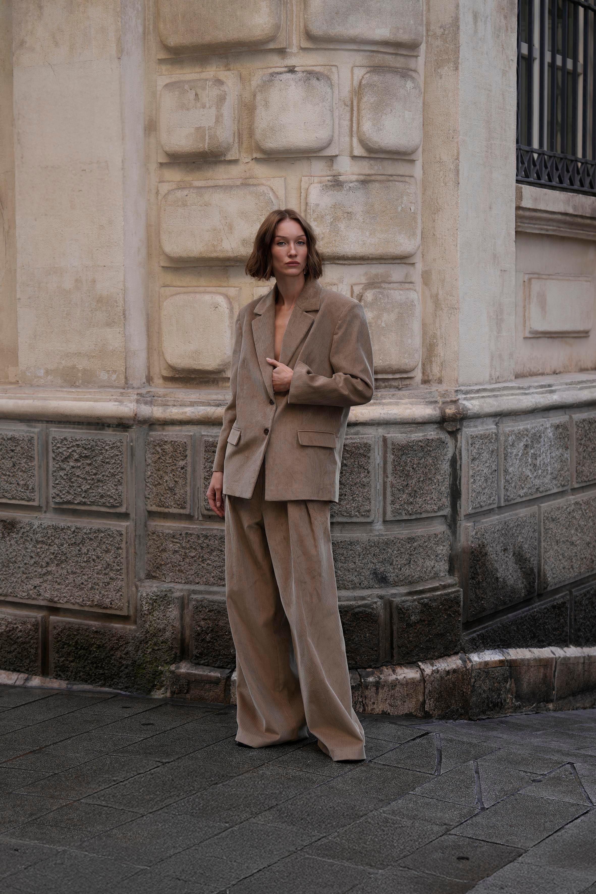 Bej Kadife Palazzo Pantolon