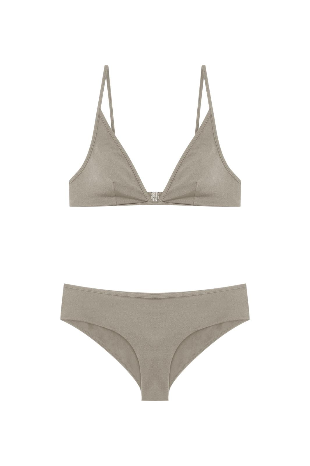 Bej Simli Kalın Üçgen Form Bikini