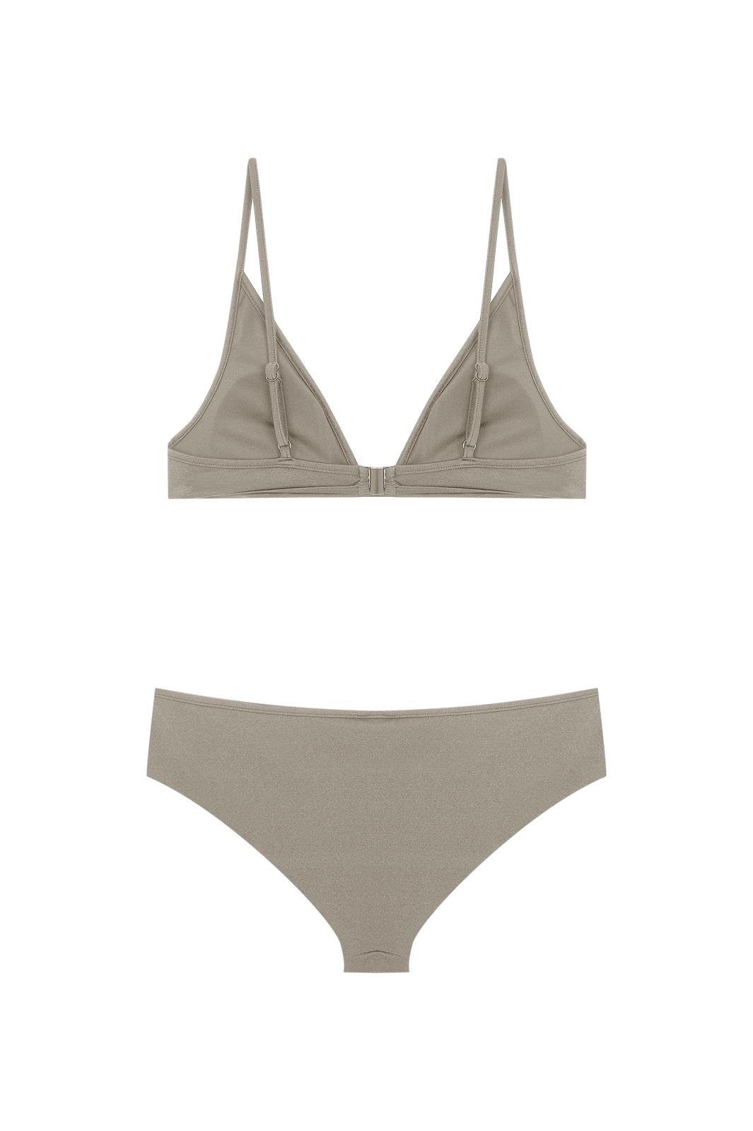 Bej Simli Kalın Üçgen Form Bikini