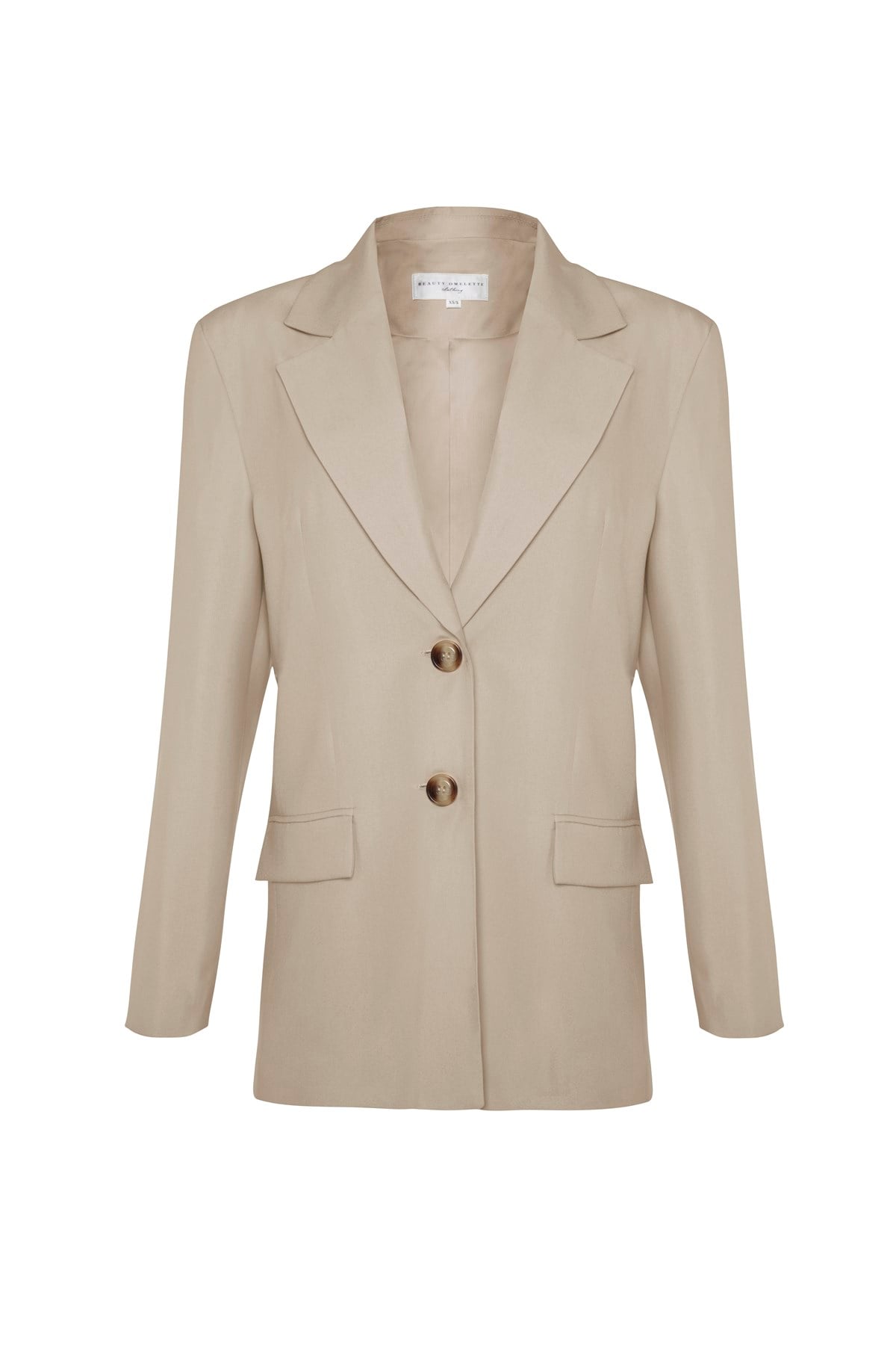 Bej Vatkalı Düz Kesim Oversize Blazer