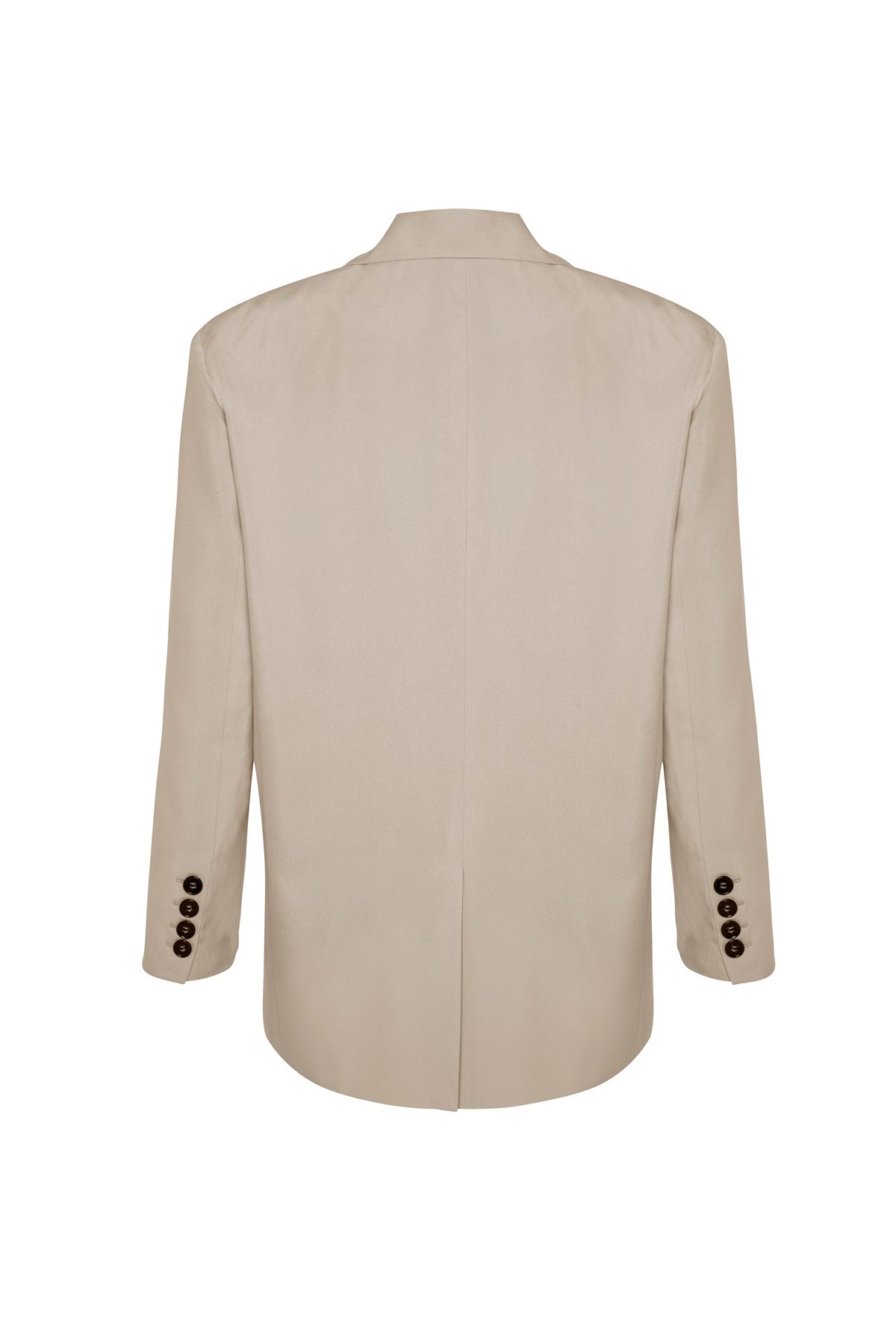 Bej Vatkalı Düz Kesim Oversize Blazer