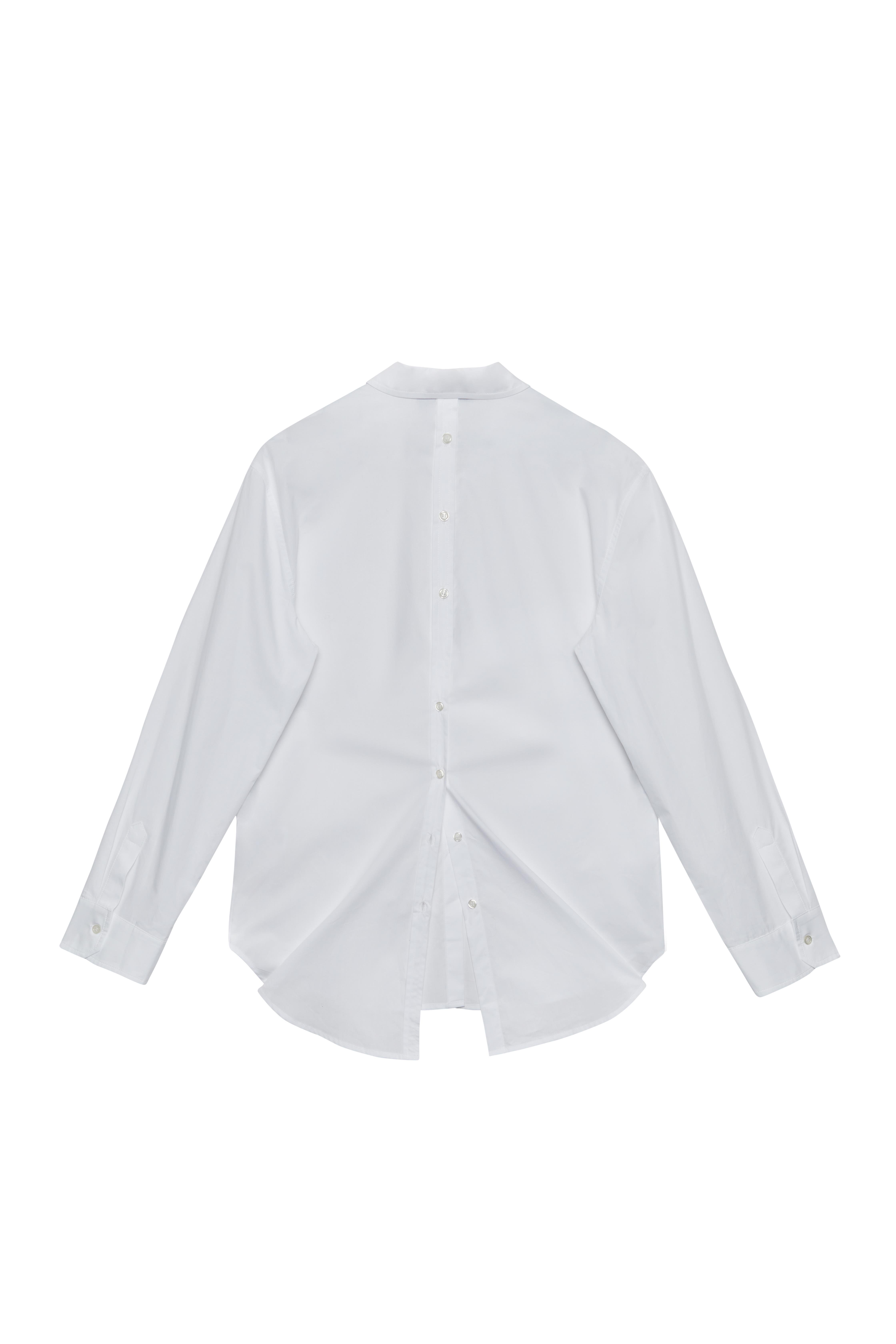 Beyaz Arkası Düğmeli Poplin Gömlek