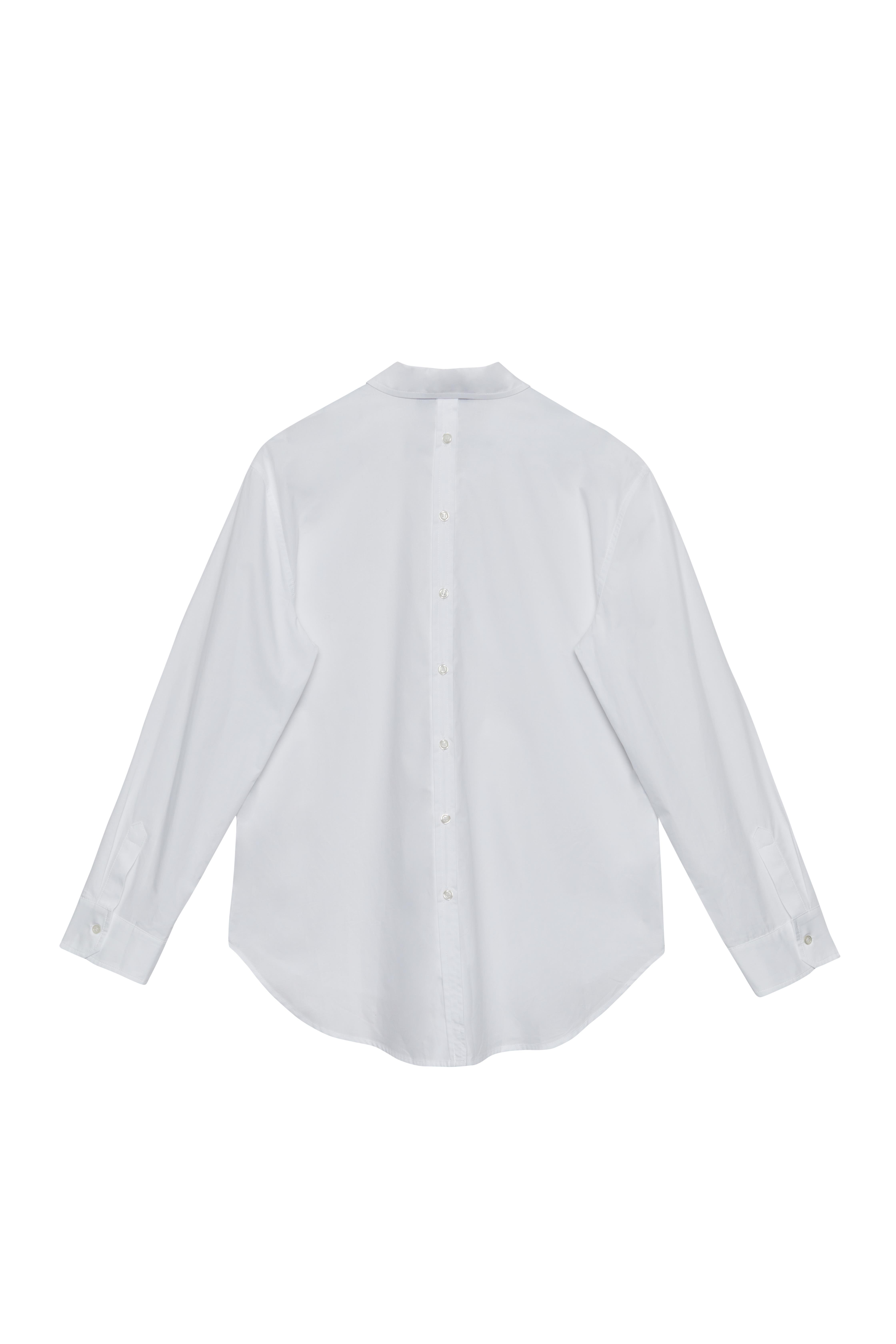 Beyaz Arkası Düğmeli Poplin Gömlek