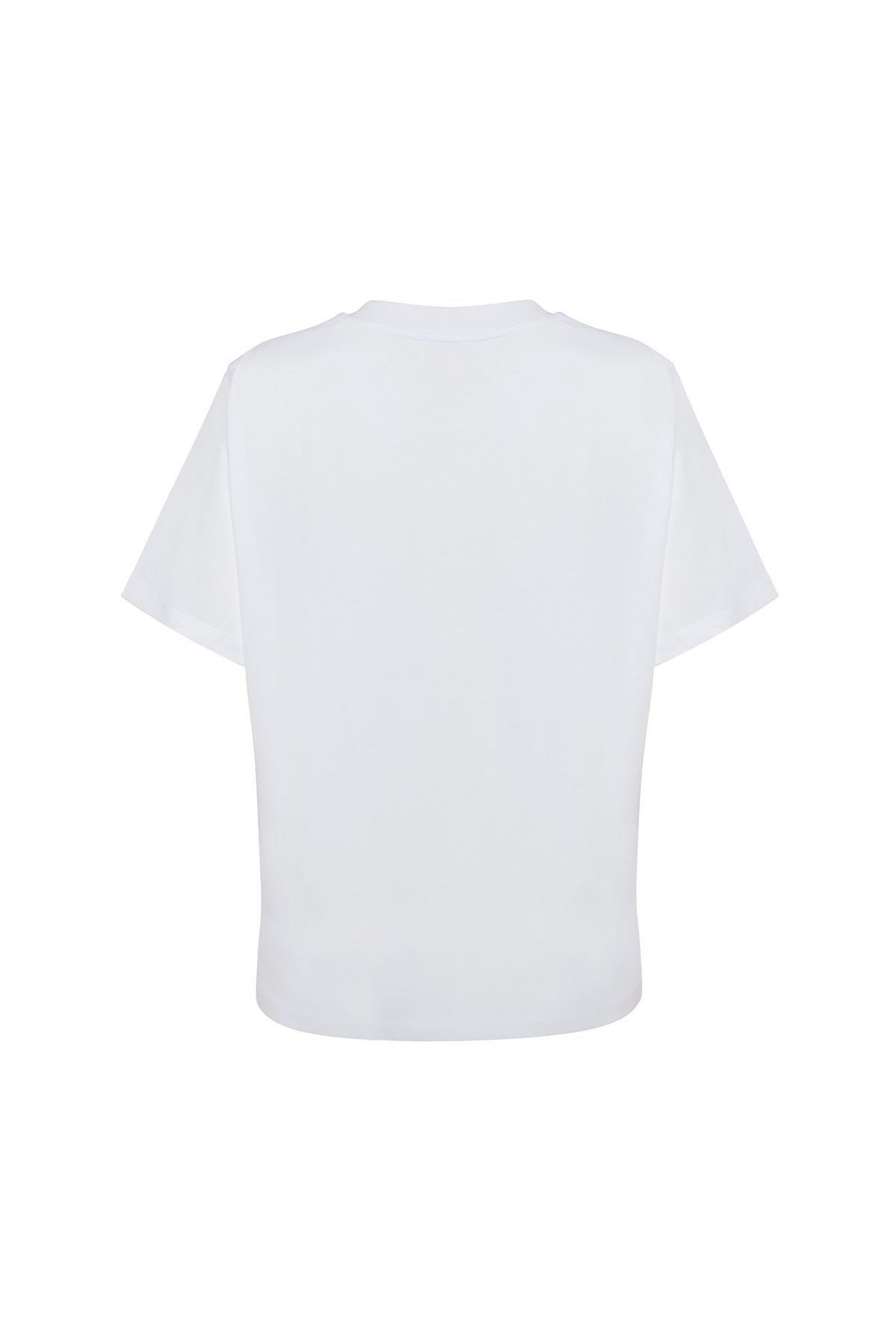 Beyaz Bisiklet Yaka Kısa Kol Basic Tshirt