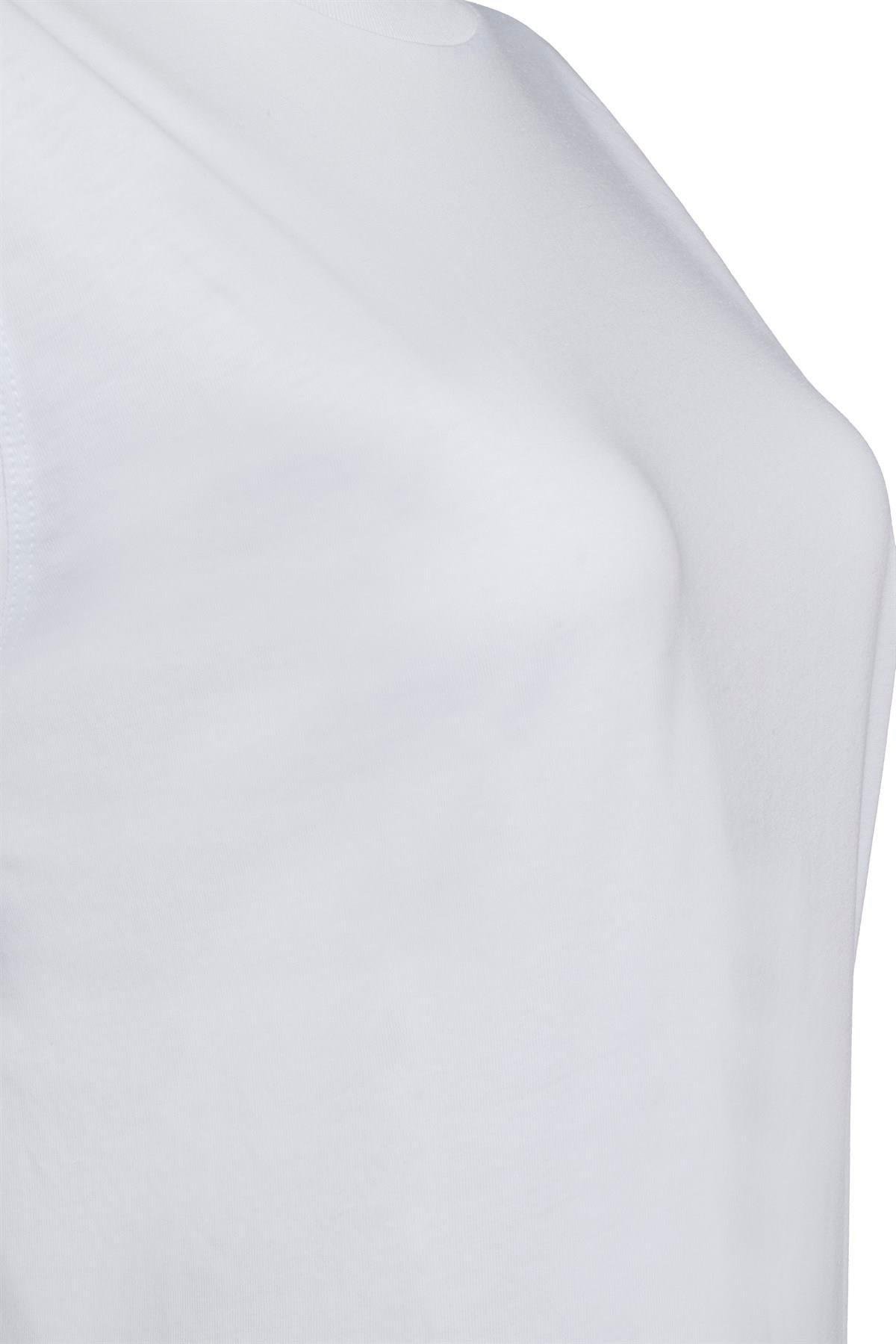 Beyaz Bisiklet Yaka Kısa Kol Basic Tshirt