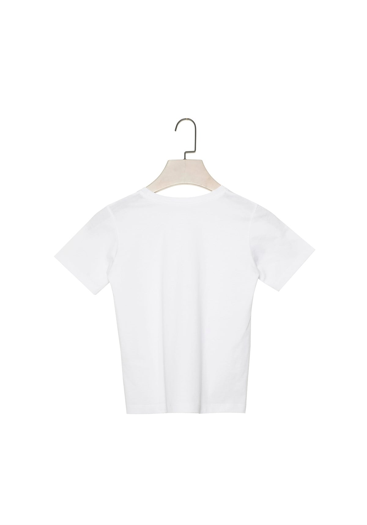 Beyaz Bisiklet Yaka Kısa Kollu Çocuk T-shirt