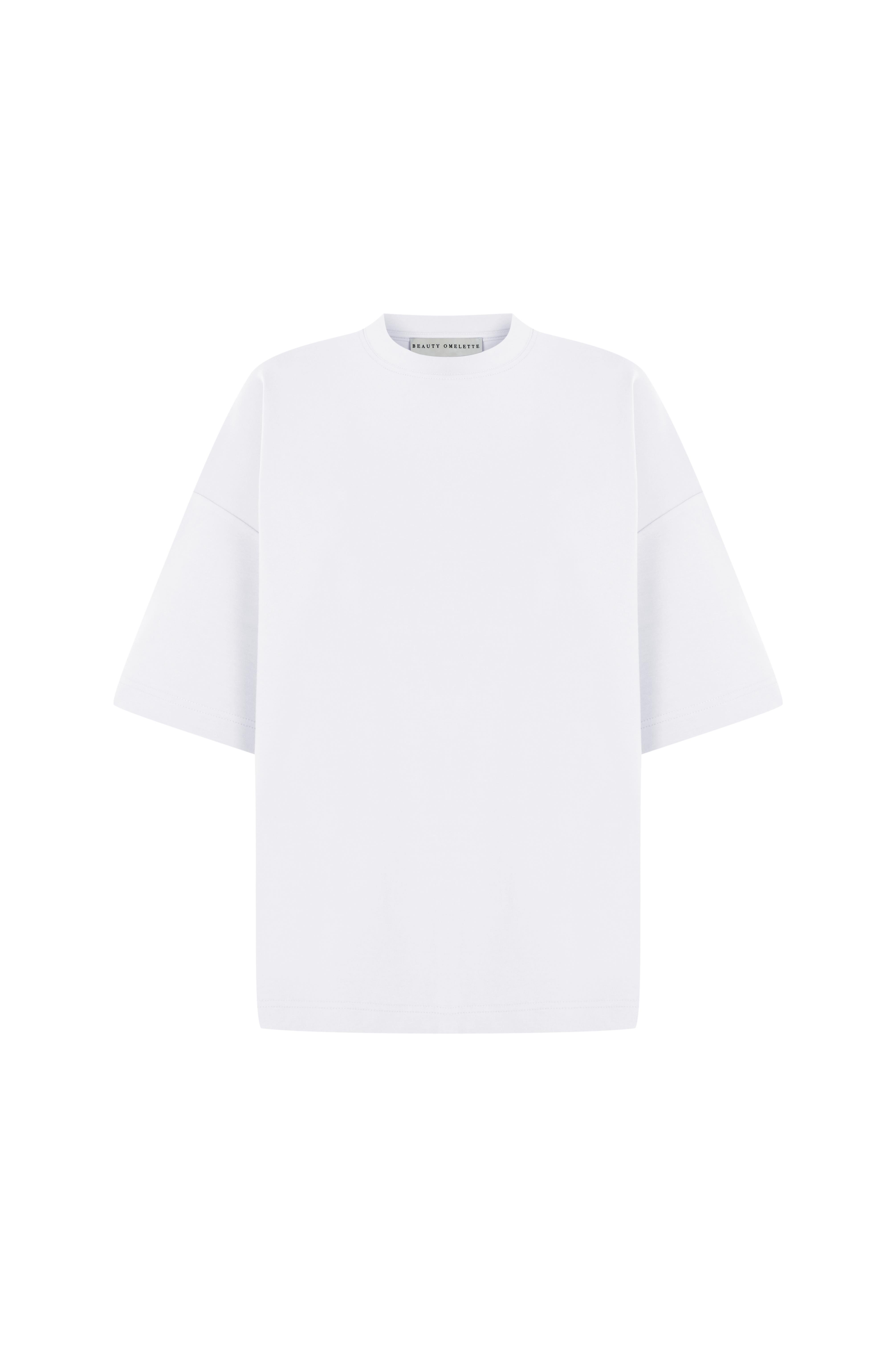 Beyaz Bisiklet Yaka Oversize Tshirt