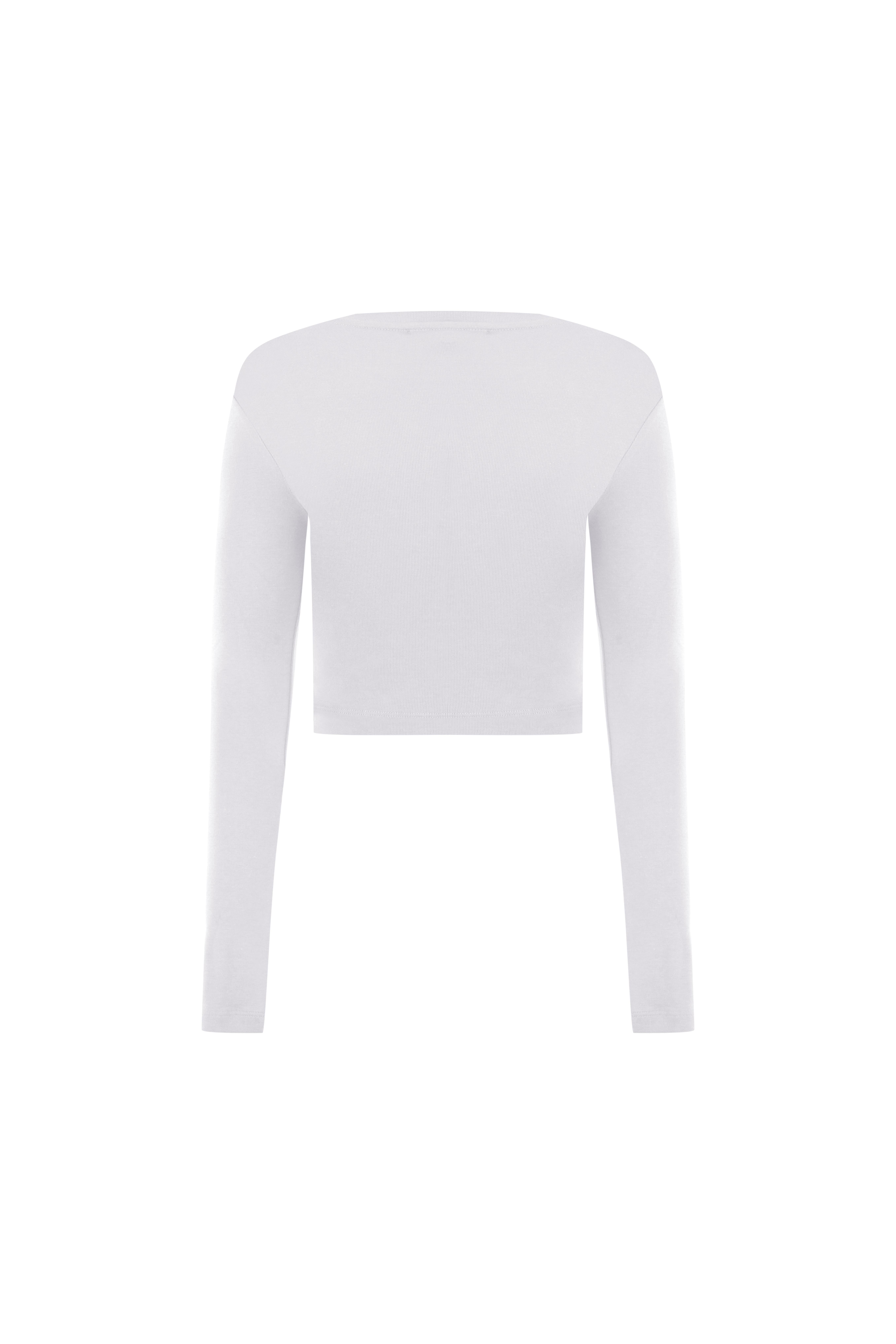 Beyaz Bisiklet Yaka Uzun Kol Crop Body