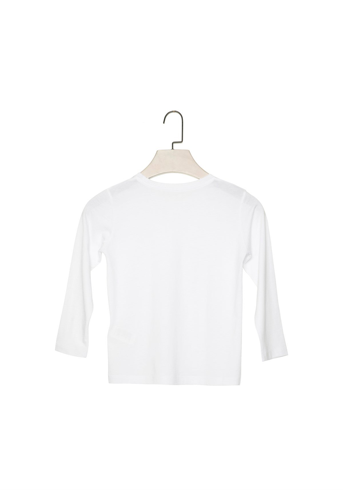 Beyaz Bisiklet Yaka Uzun Kollu Çocuk T-shirt