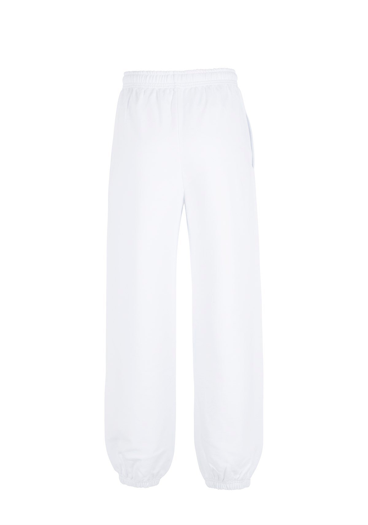 Beyaz Bol Paçası Lastikli Sweatpants