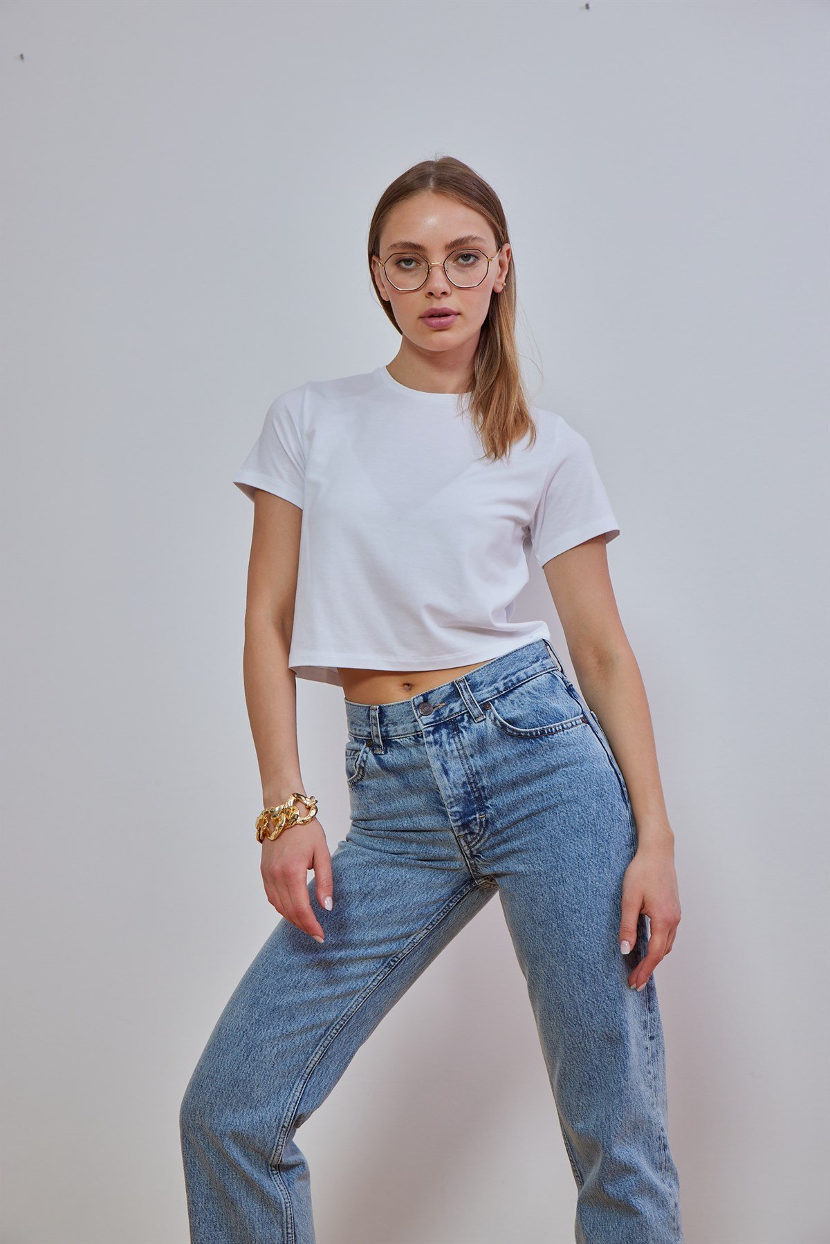 Beyaz Cropped T-shirt