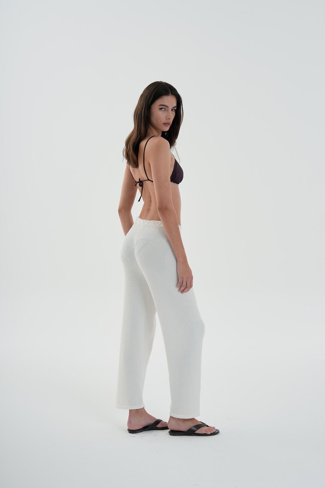 Beyaz Havlu Crop Pantolon