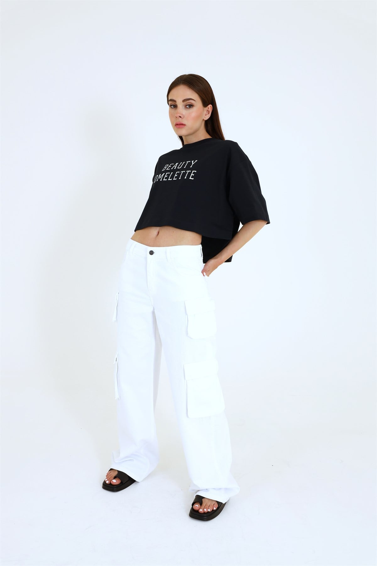 Beyaz Kargo Denim Pantolon