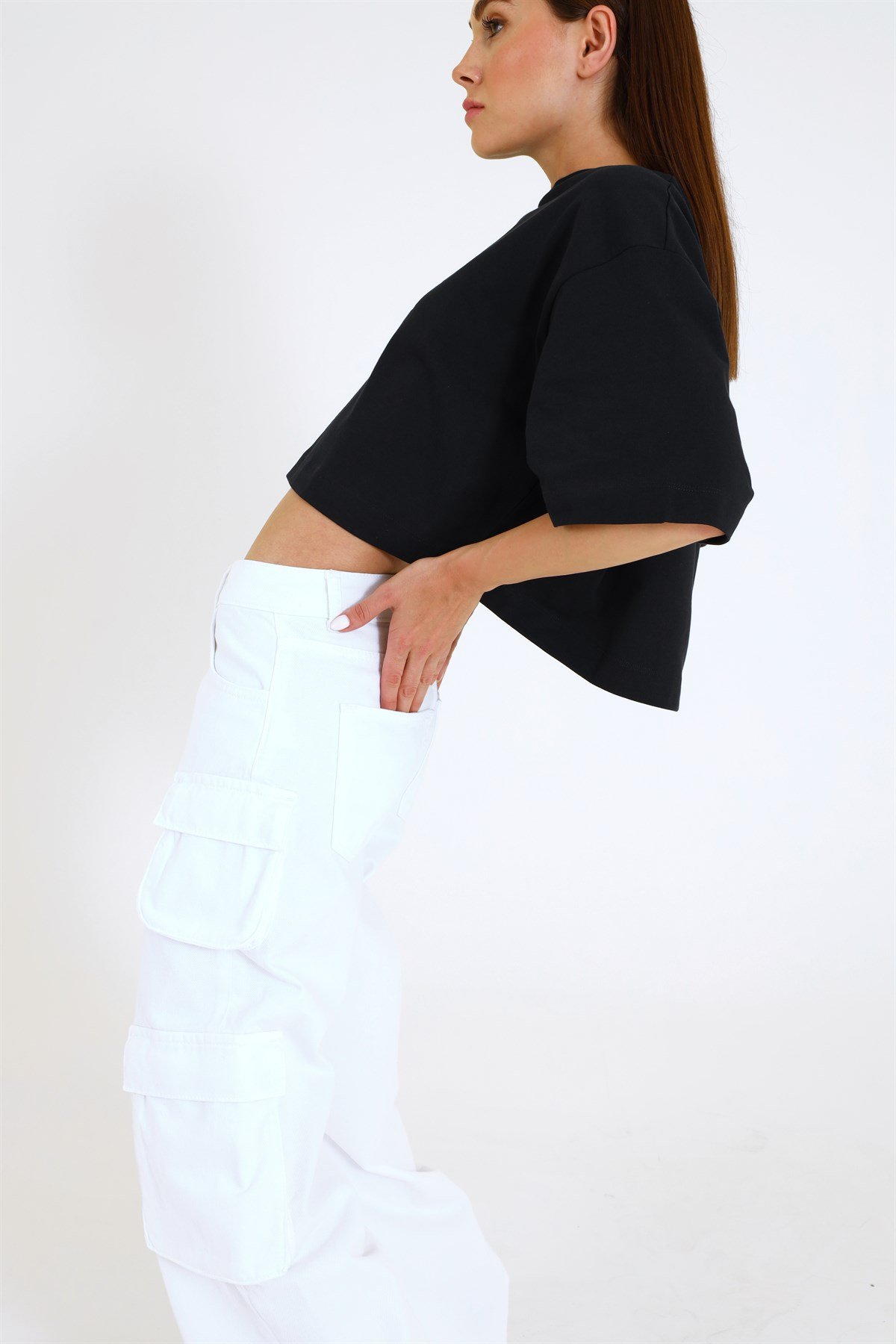 Beyaz Kargo Denim Pantolon