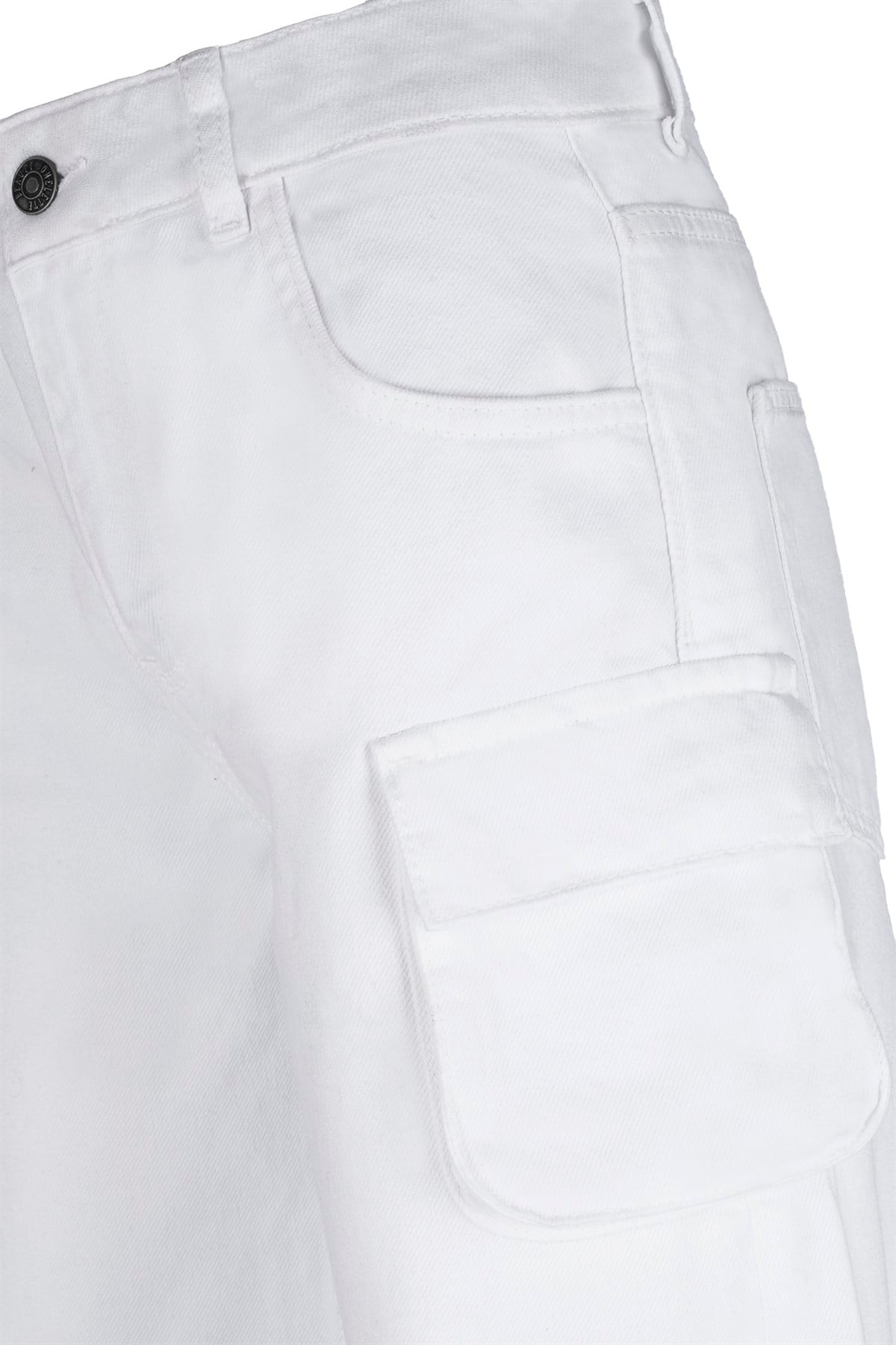 Beyaz Kargo Denim Pantolon