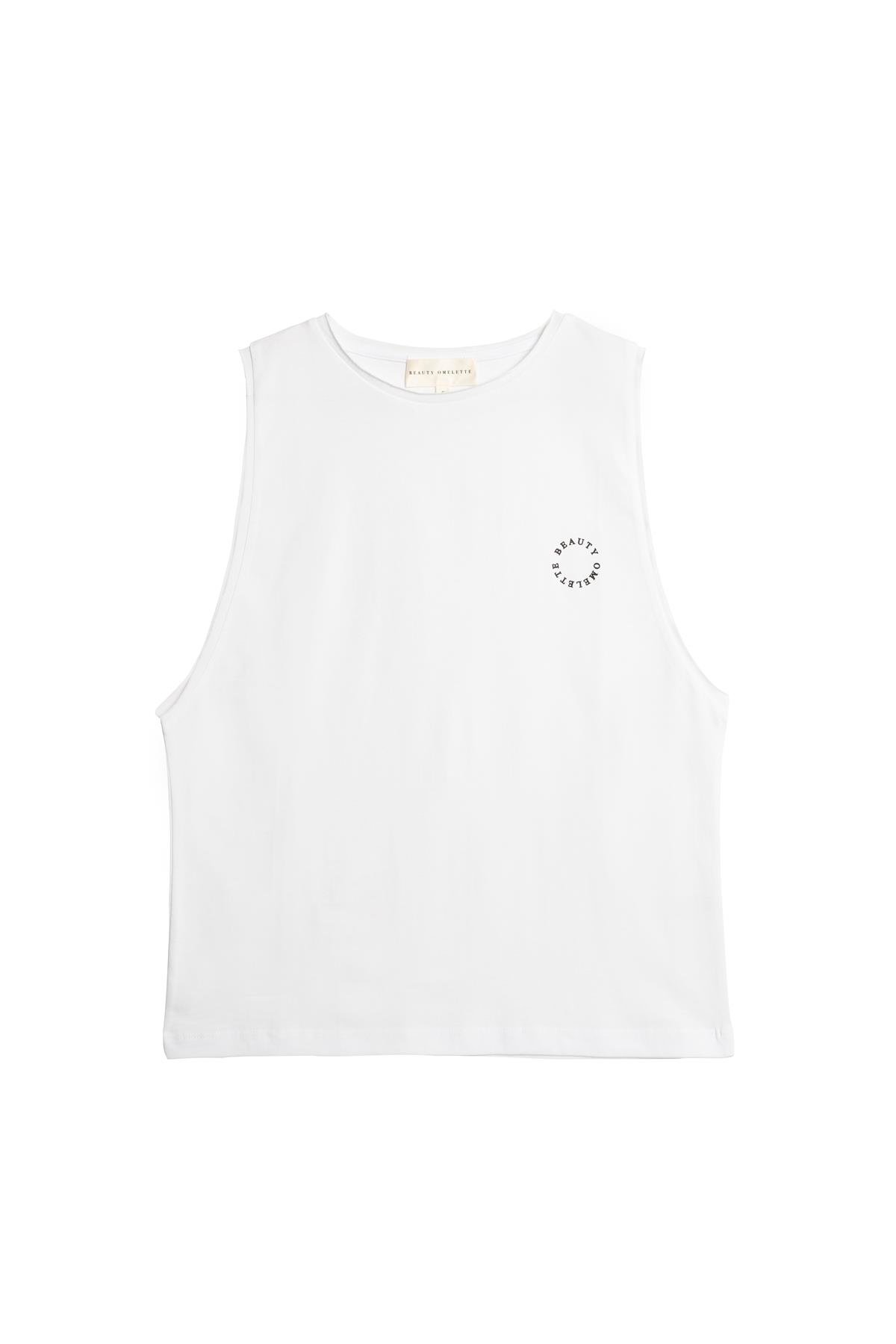 Beyaz Logo Baskılı Relax Fit Kolsuz Tshirt