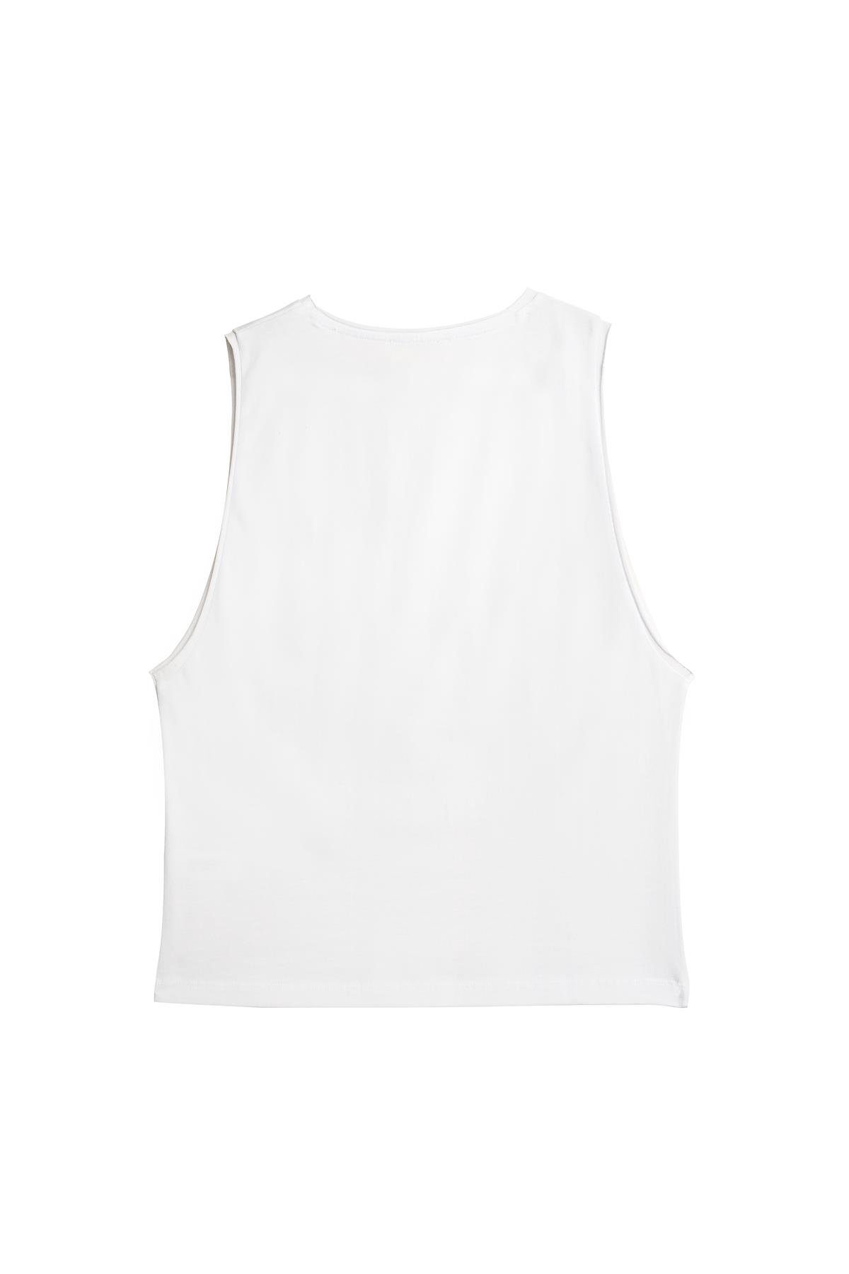 Beyaz Logo Baskılı Relax Fit Kolsuz Tshirt
