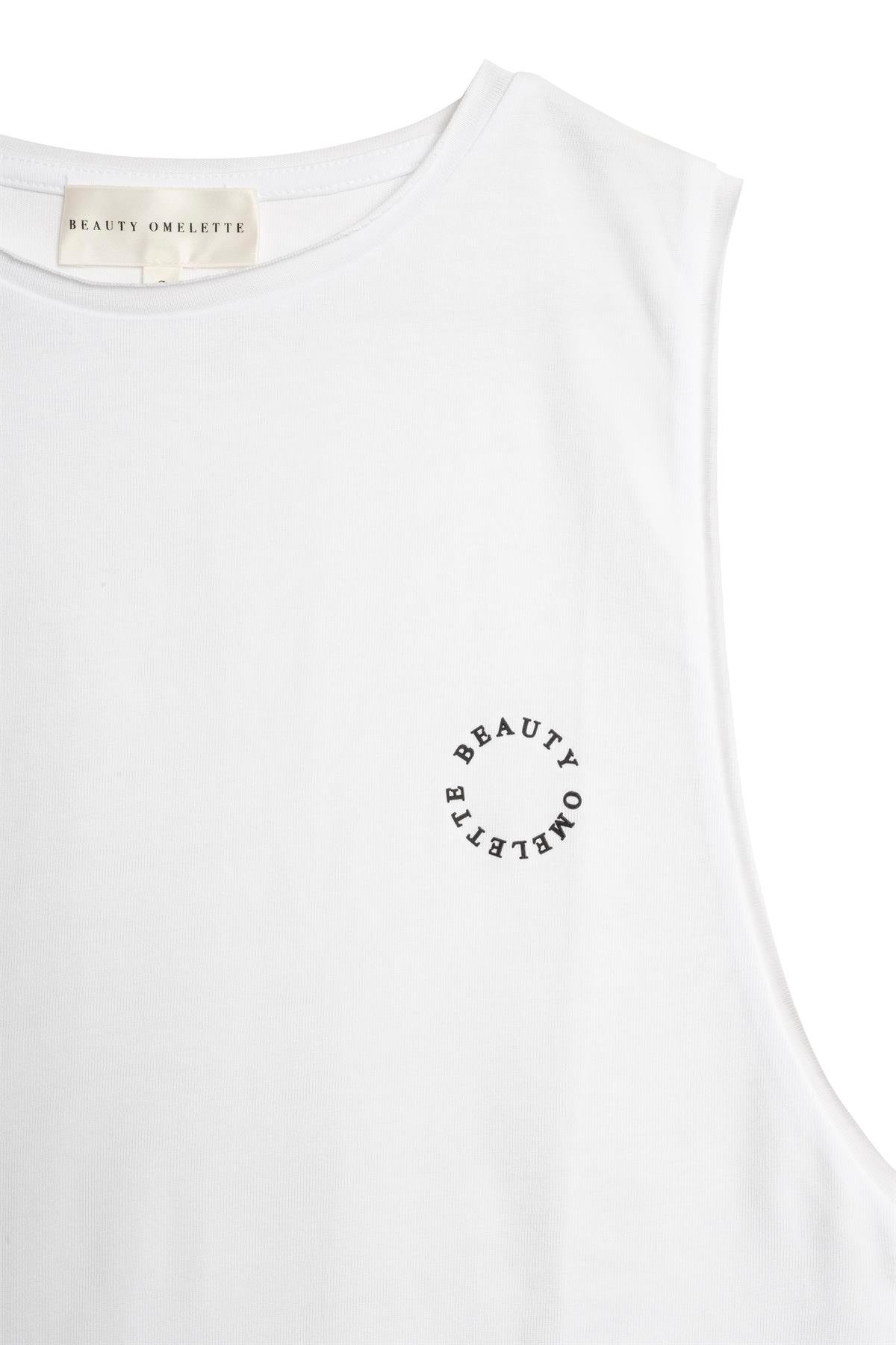 Beyaz Logo Baskılı Relax Fit Kolsuz Tshirt