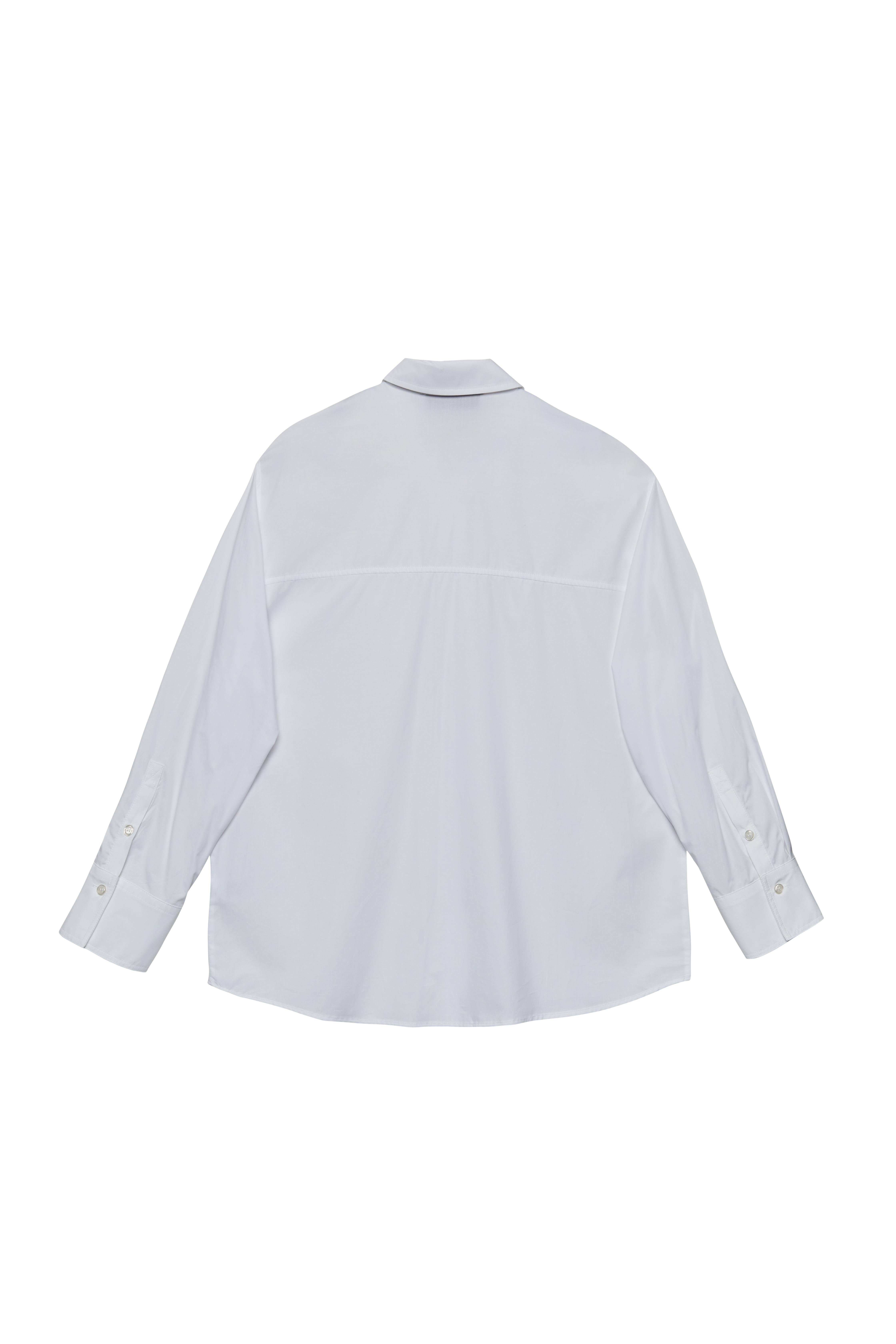Beyaz Manşetli Oversize Poplin Gömlek