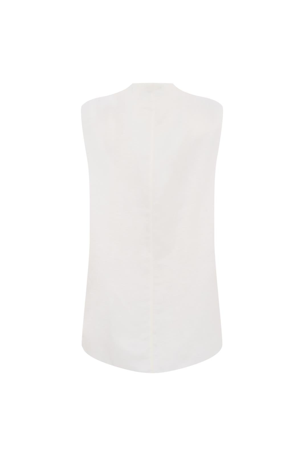 Beyaz Oversize Dik Yaka Keten Tunik