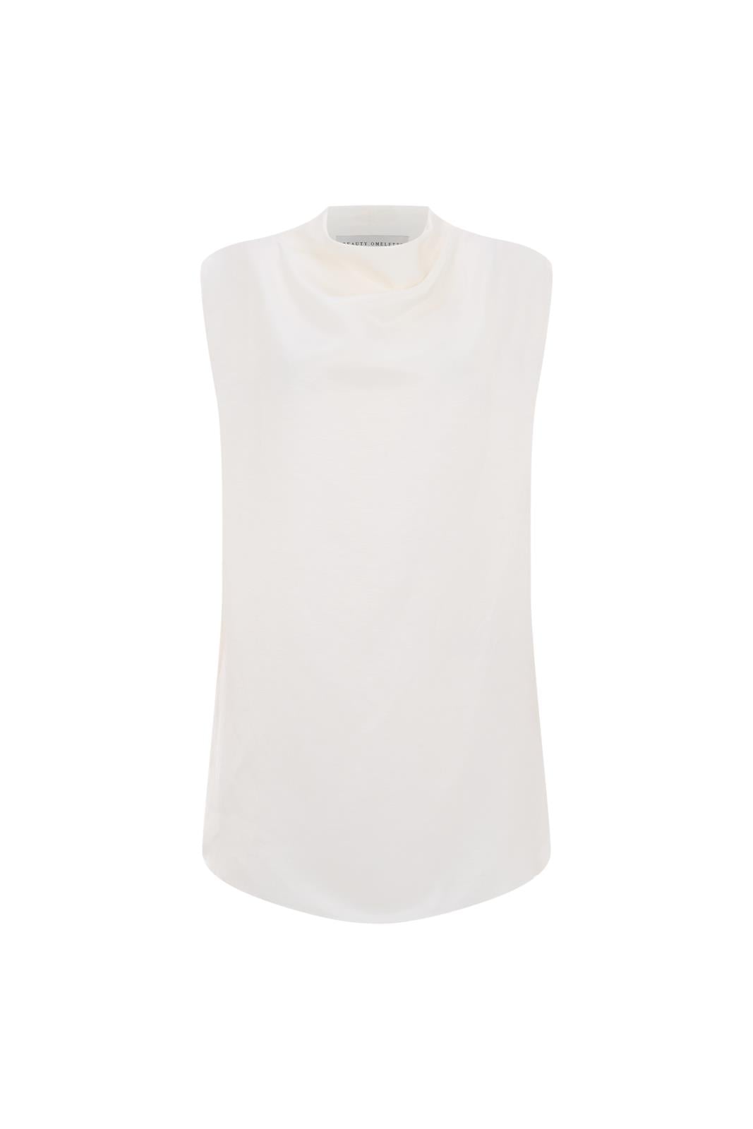Beyaz Oversize Dik Yaka Keten Tunik