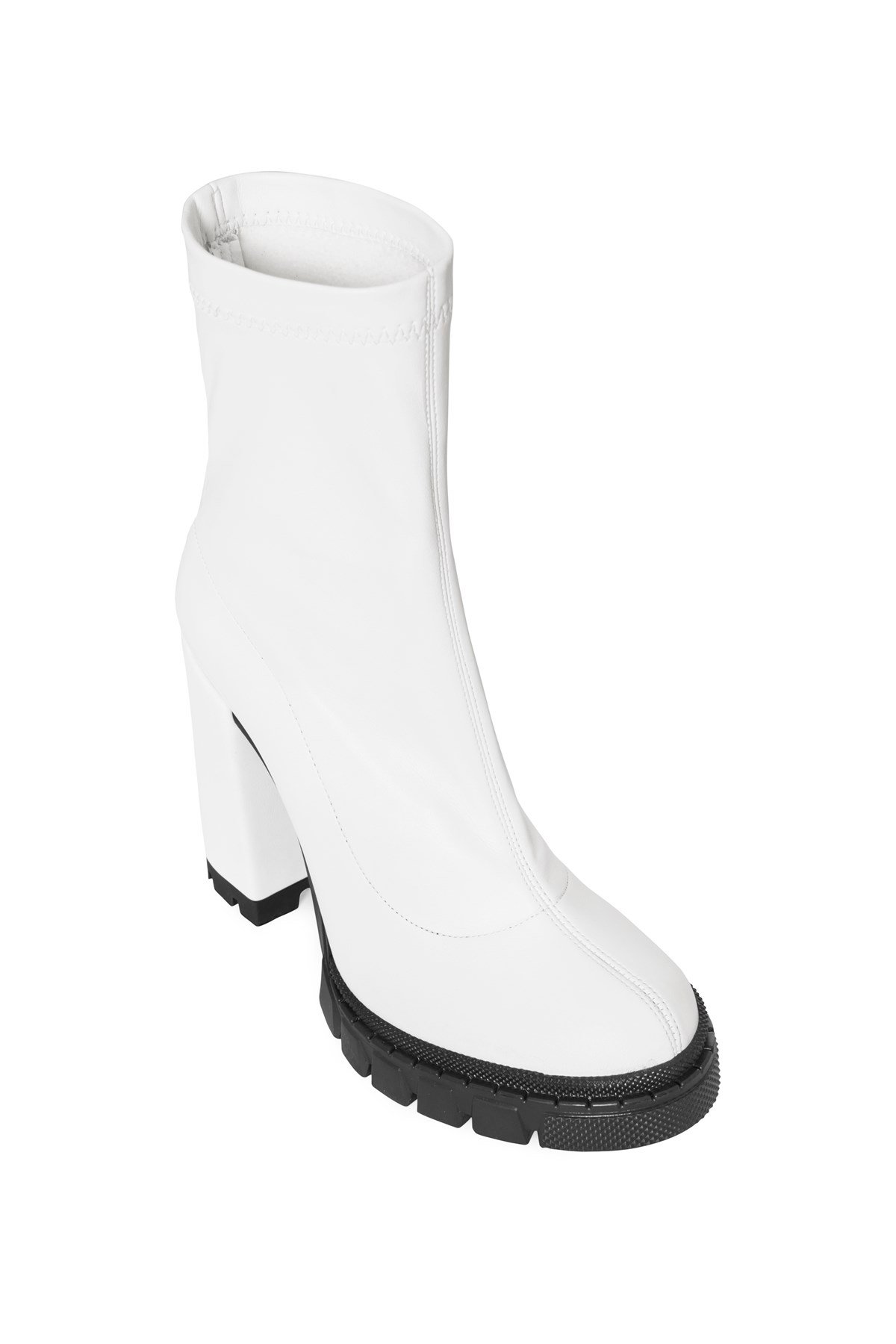 Beyaz Platform Topuklu Streç Bot