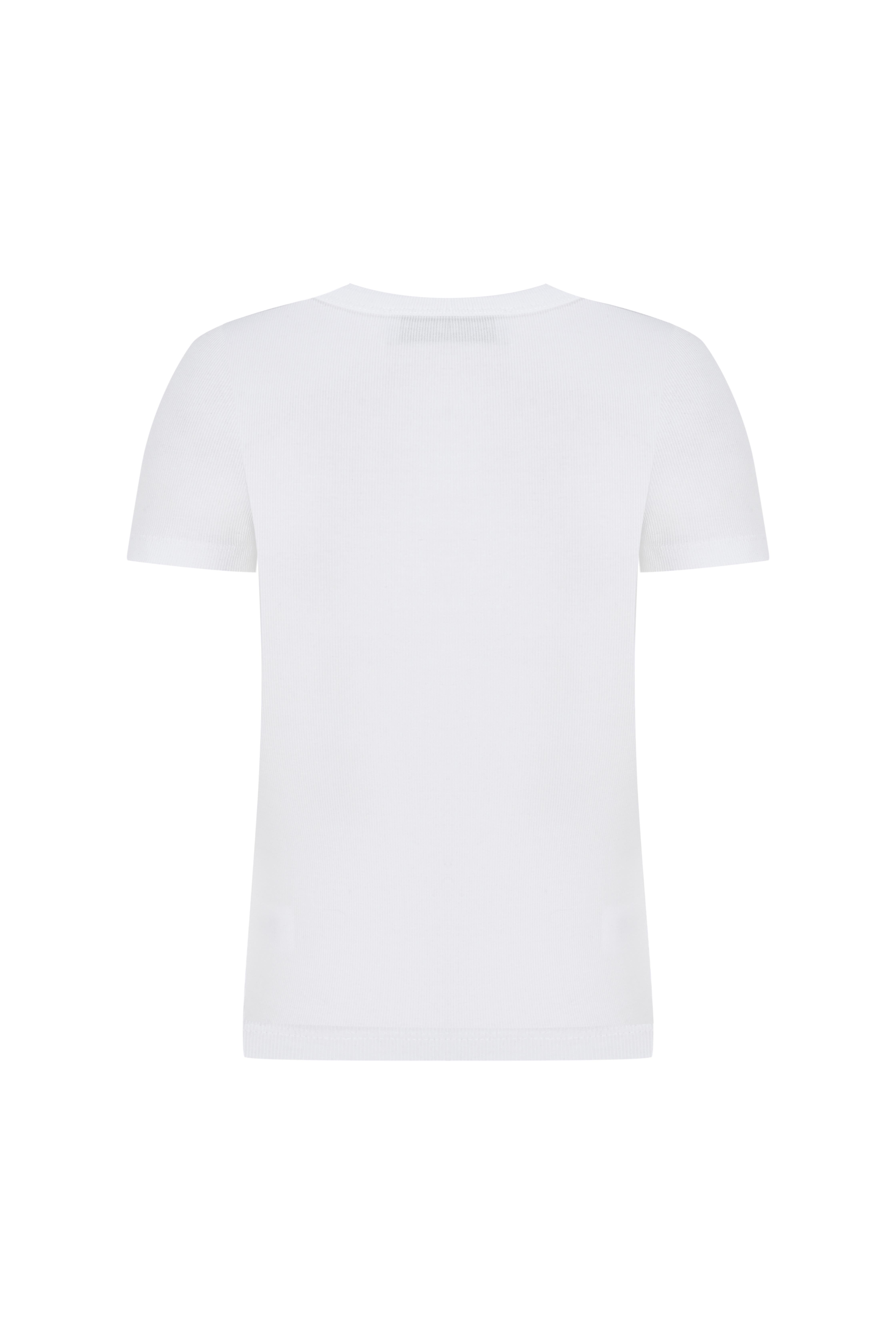 Beyaz Ribli Bisiklet Yaka Fitted Tshirt