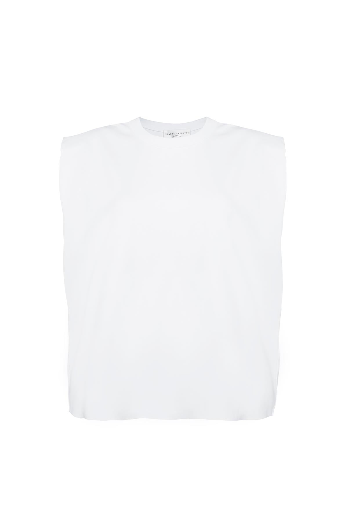 Beyaz Vatkalı Kolsuz Tshirt