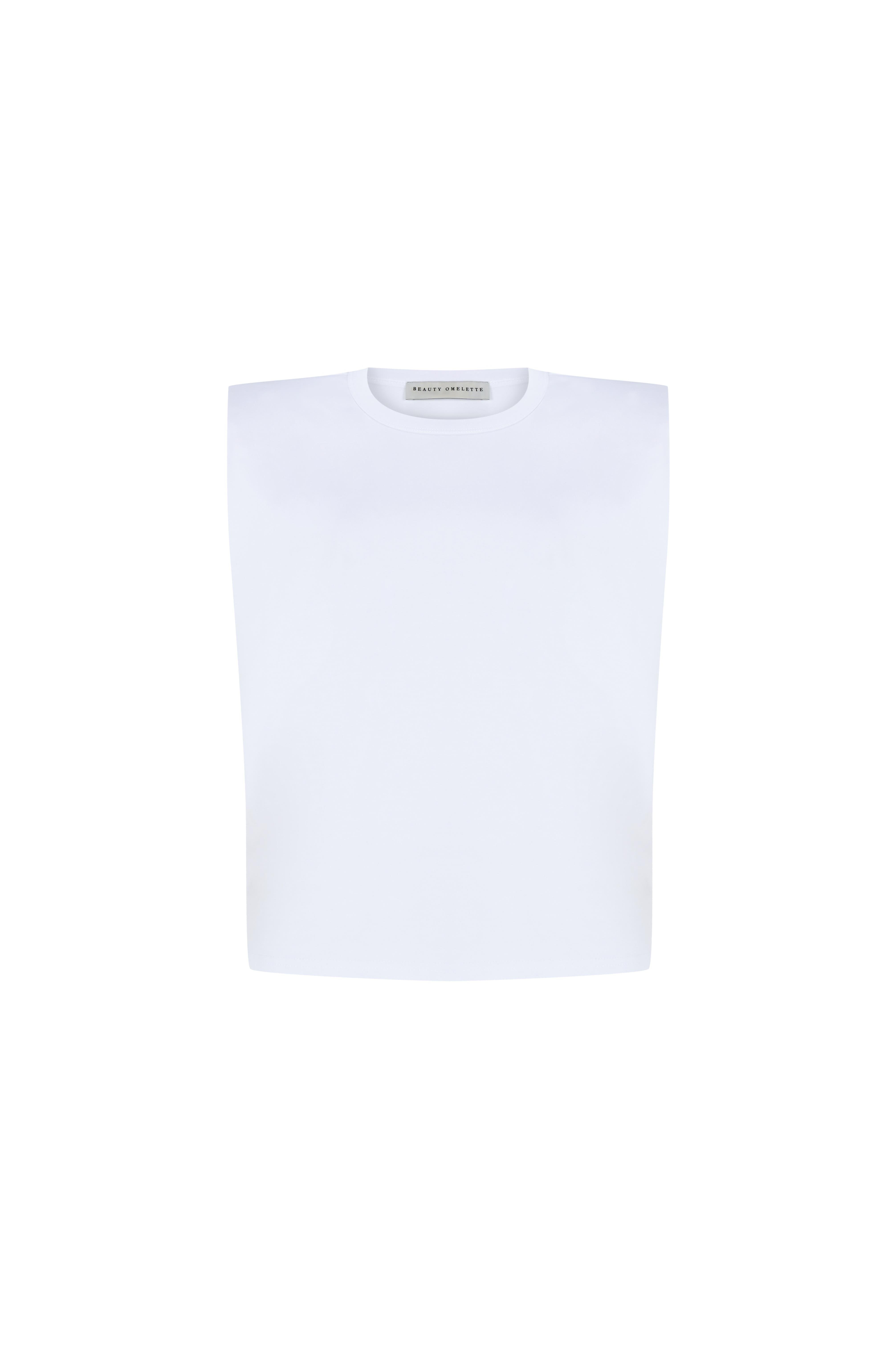 Beyaz Vatkalı Kolsuz Tshirt