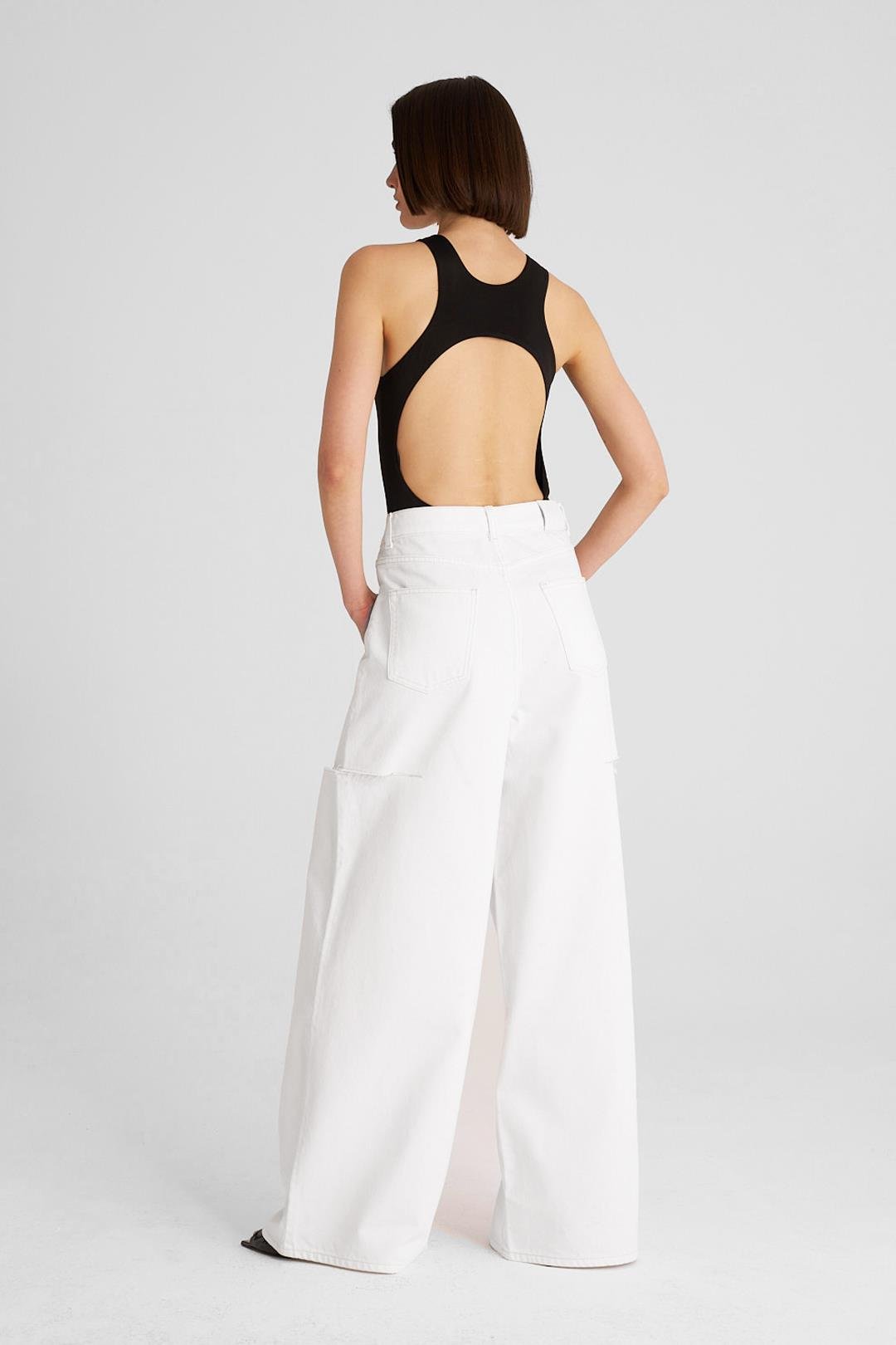 Beyaz Yırtık Detaylı Palazzo Jean