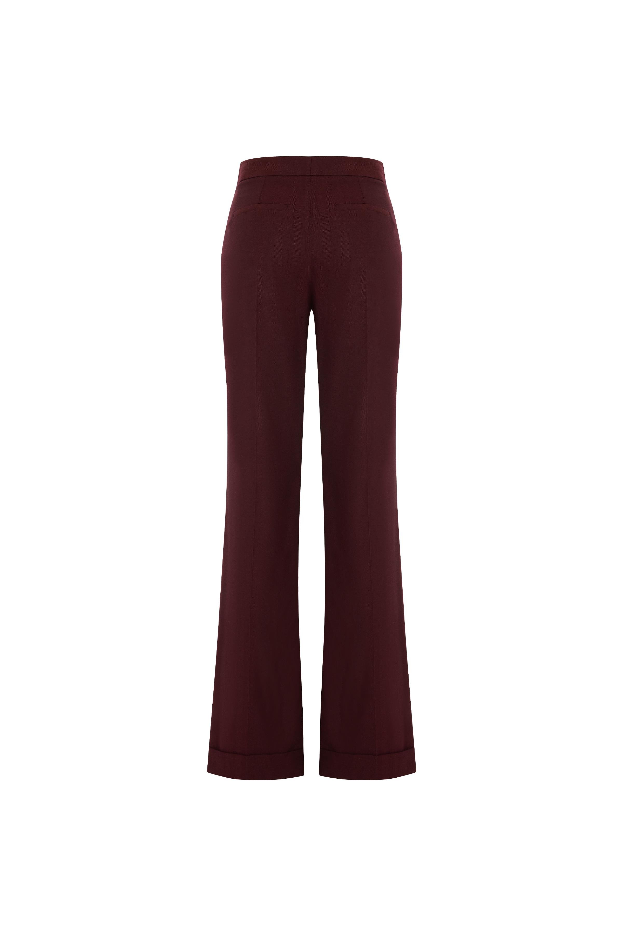 Bordo Balıksırtı Duble Paça Yünlü Flare Pantolon