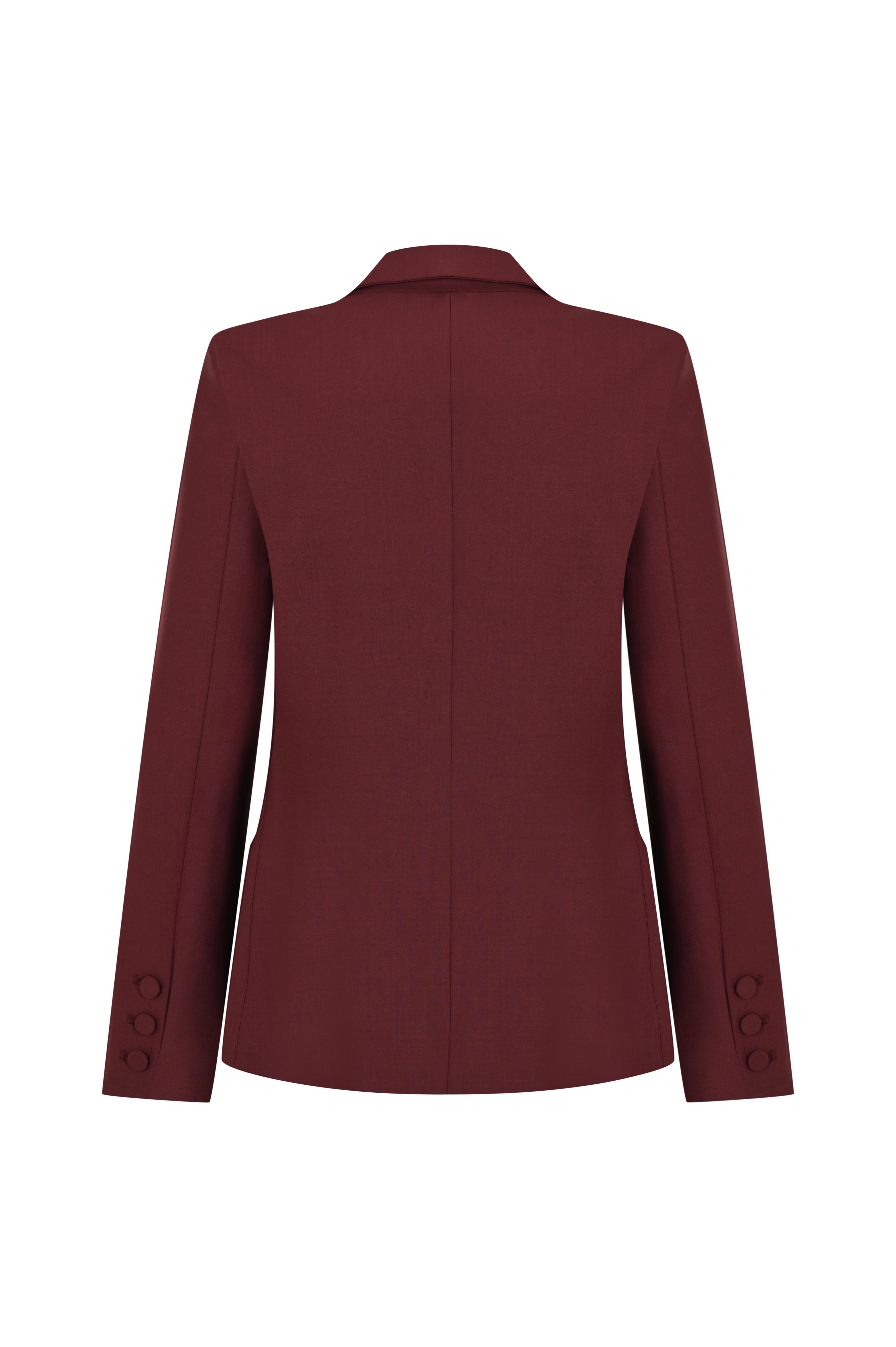 Bordo Bele Oturan Kısa Yün Ceket