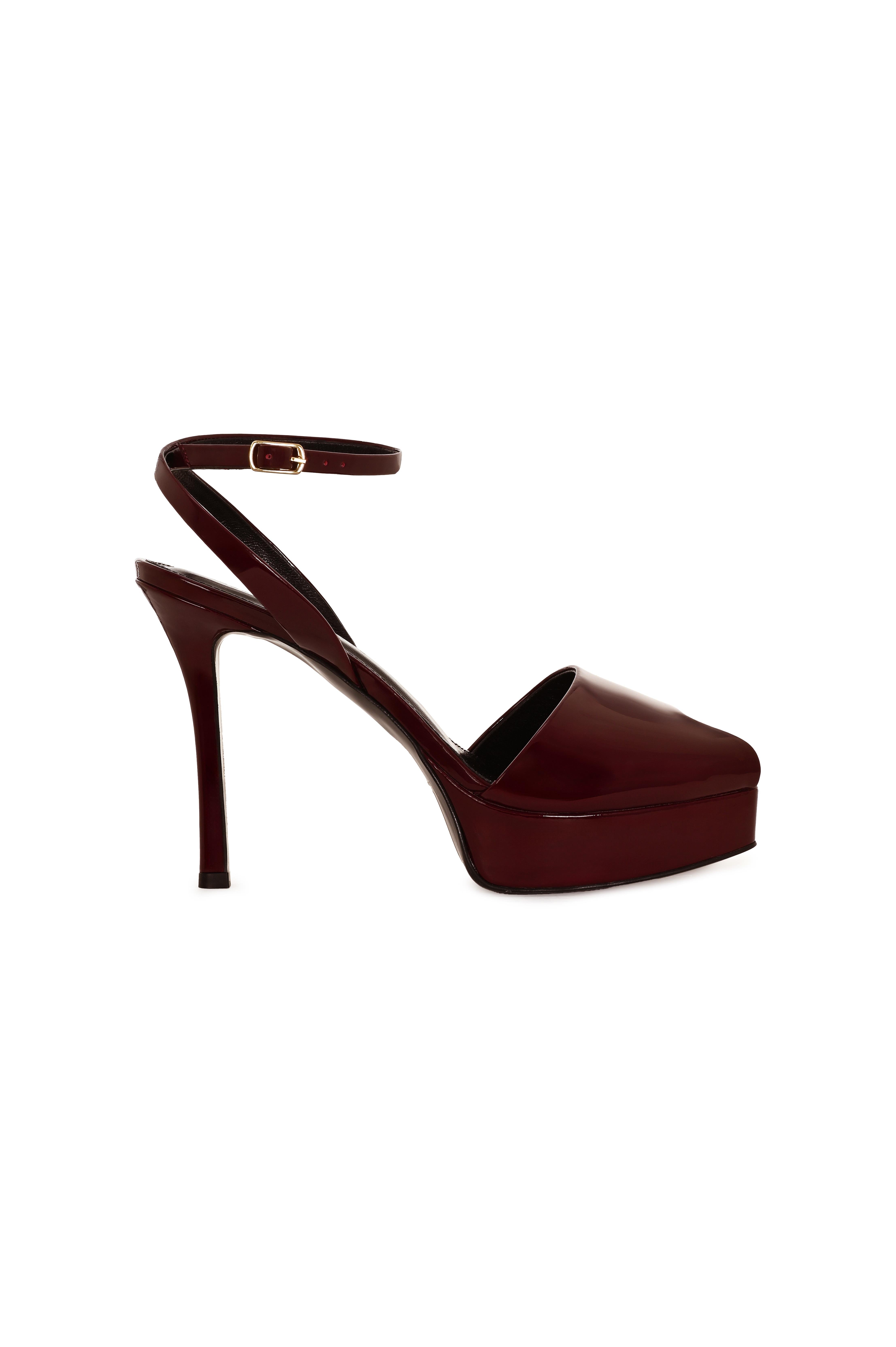 Bordo Burnu Açık Platformlu Rugan  Ayakkabı