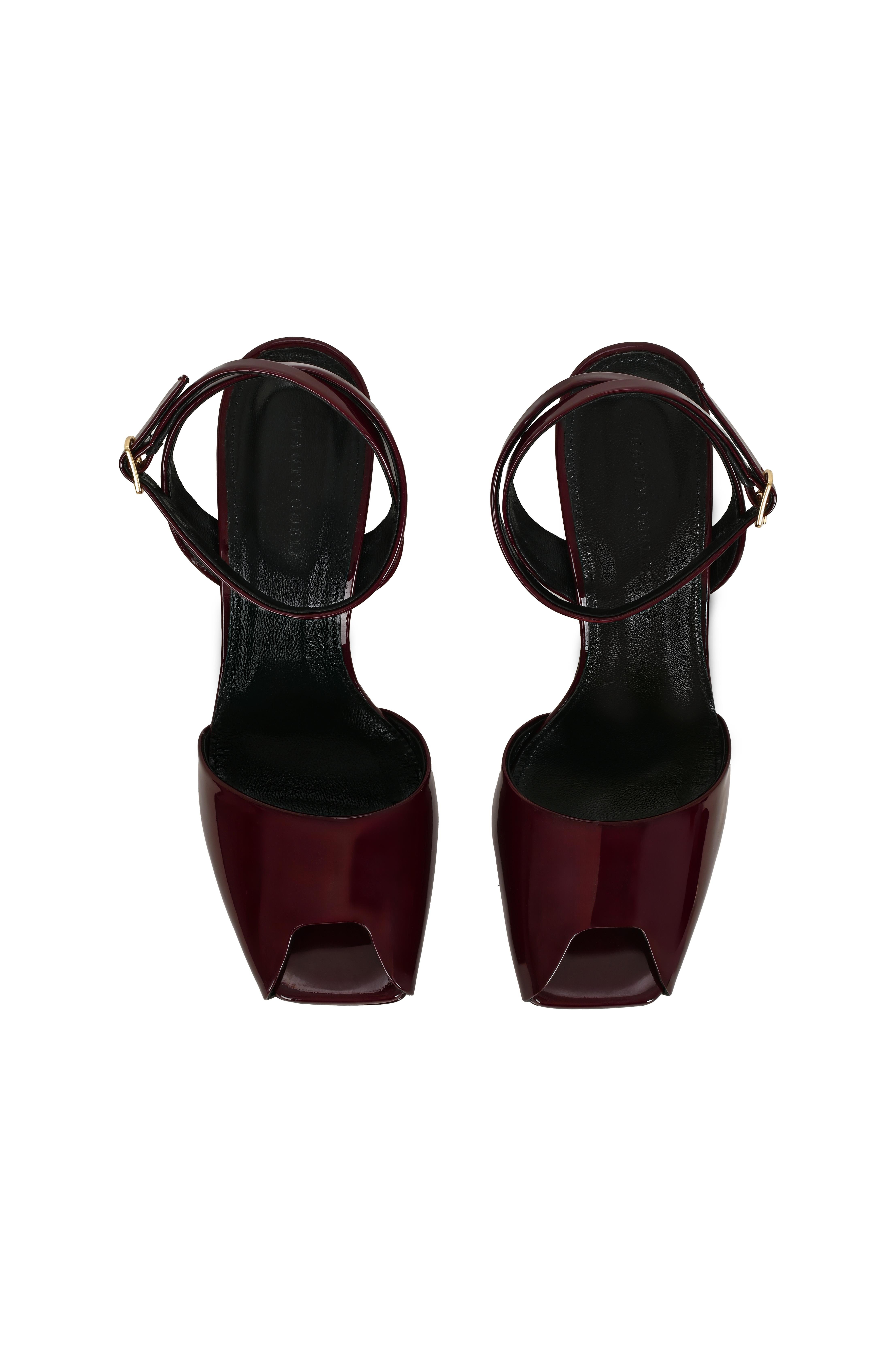 Bordo Burnu Açık Platformlu Rugan  Ayakkabı