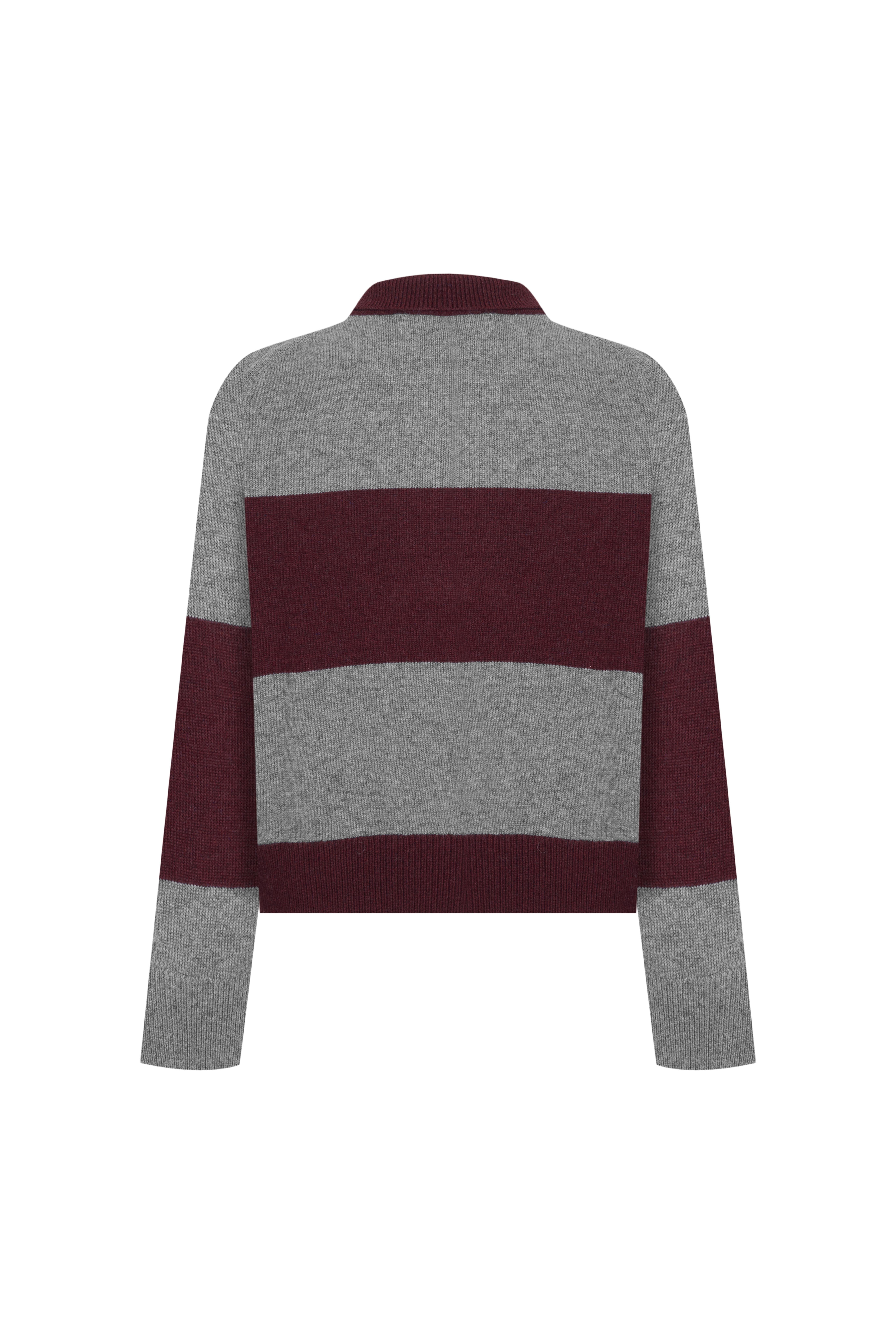 Bordo Çizgili Polo Yaka Kazak