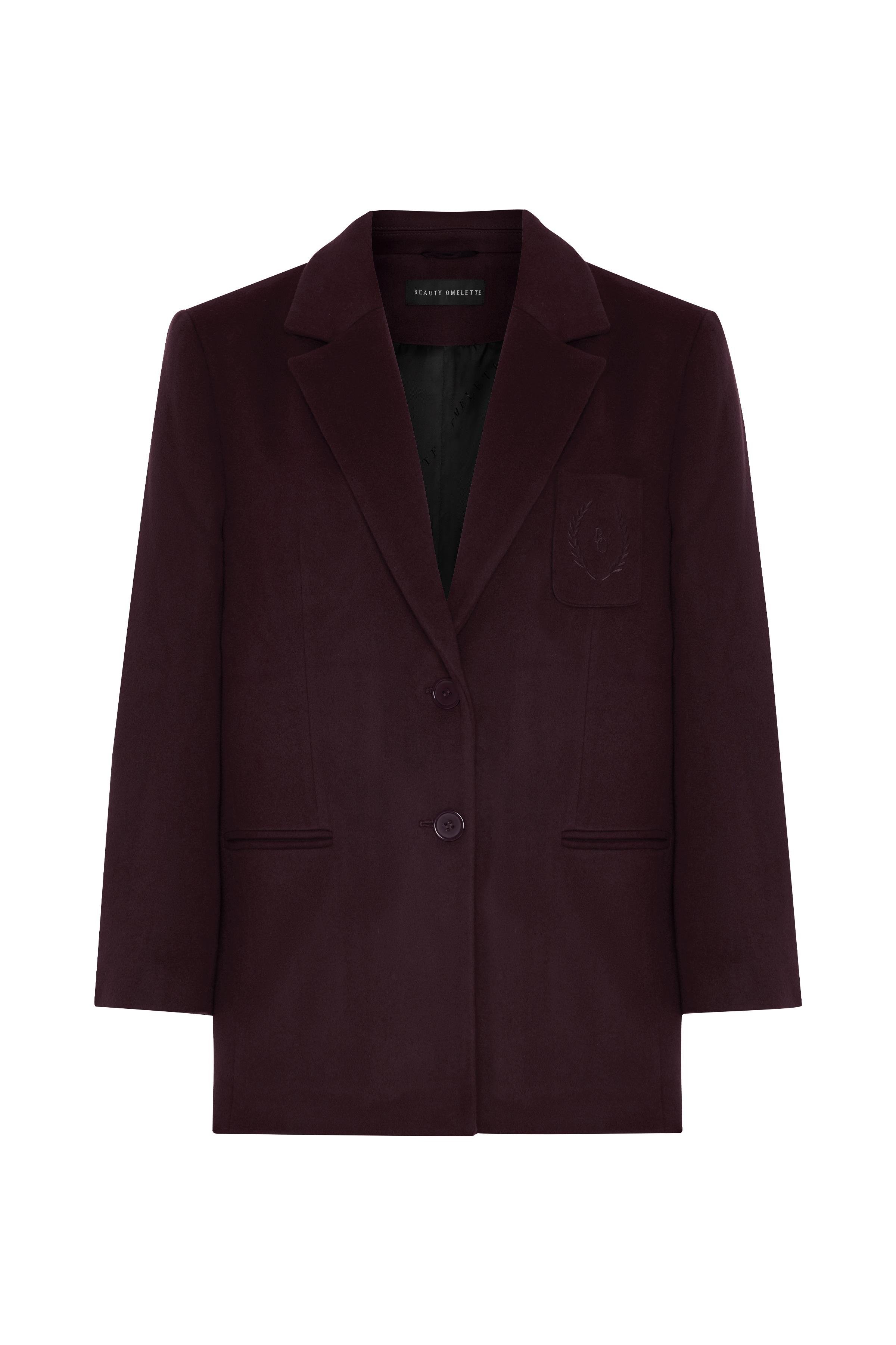 Bordo Nakışlı Daddy Yün Ceket Kaban